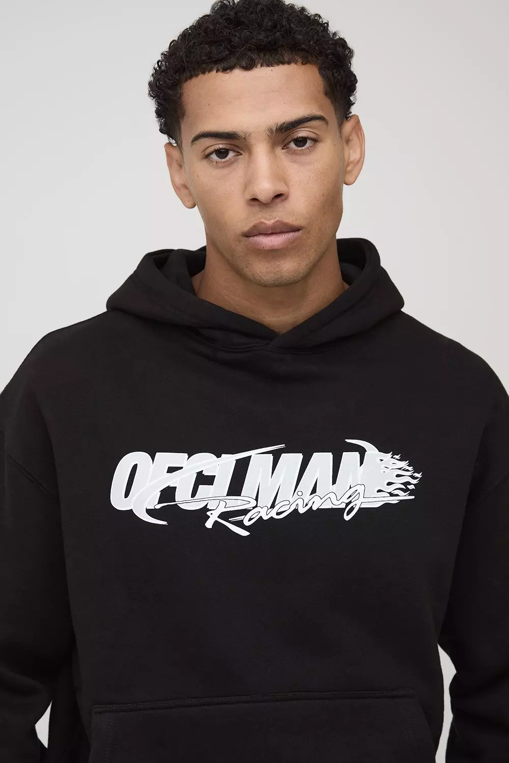 Black Oversized Boxy Ofcl Man Printed Hoodie | boohooMAN USA