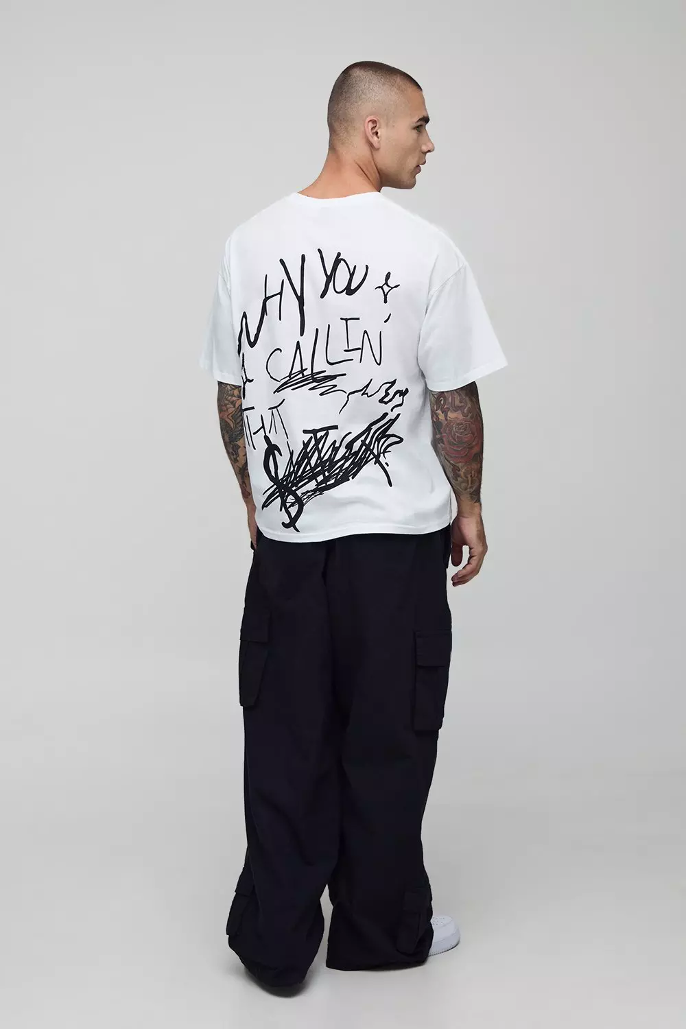 White Oversized Boxy Who's Calling Slogan T-Shirt | boohooMAN USA
