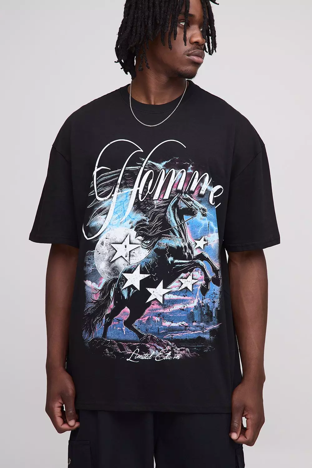 Tall Oversized Homme Gothic Print T-Shirt | boohooMAN USA