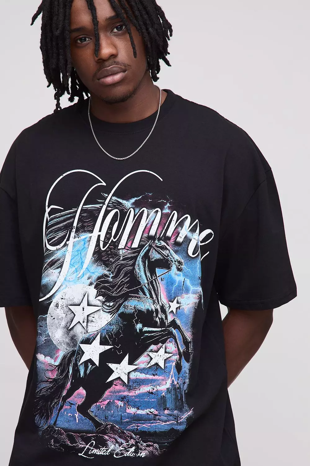 Tall Oversized Homme Gothic Print T-Shirt | boohooMAN USA