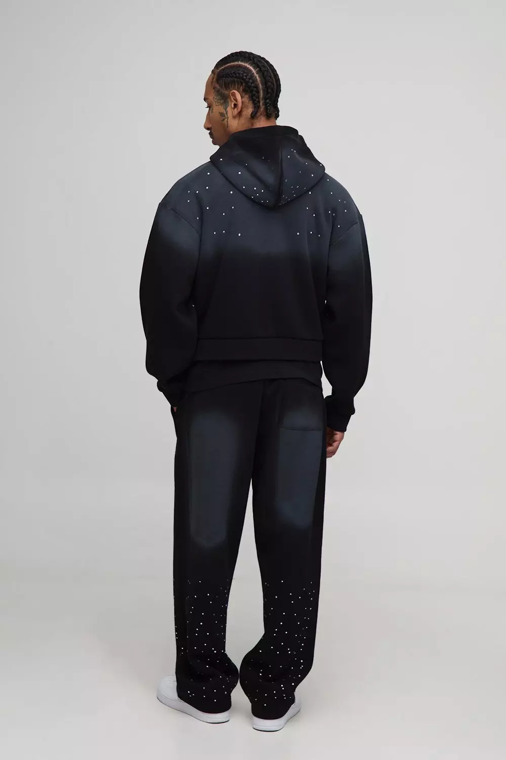 Shrunken Fit Rhinestone Washed Zip Through Hoodie | boohooMAN USA