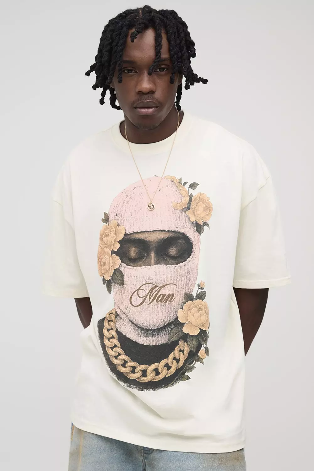 Tall Oversized Man Floral Ski Mask Print T-Shirt | boohooMAN USA