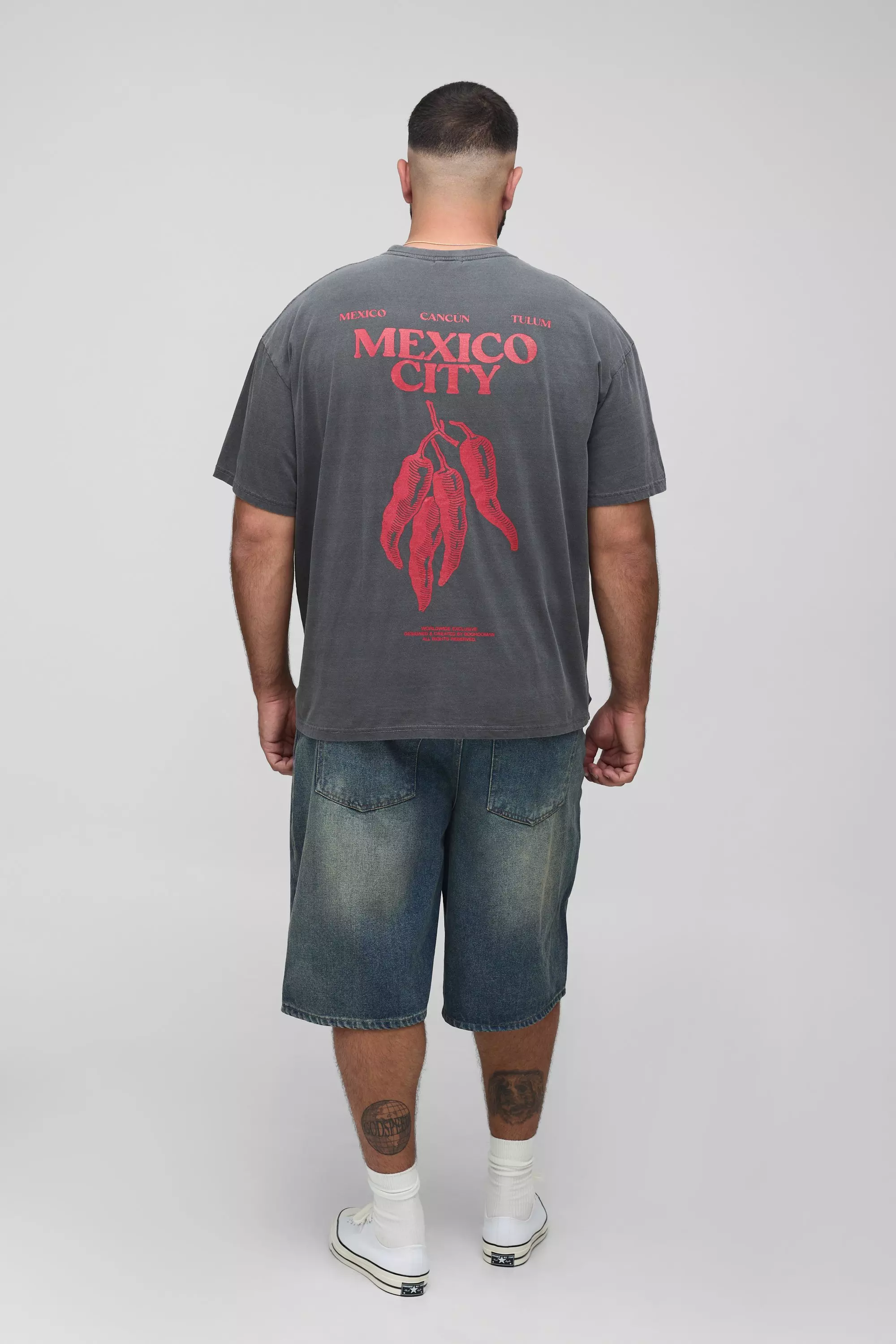 Plus Oversized Mexico Chili Pepper Print Washed T-Shirt | boohooMAN USA