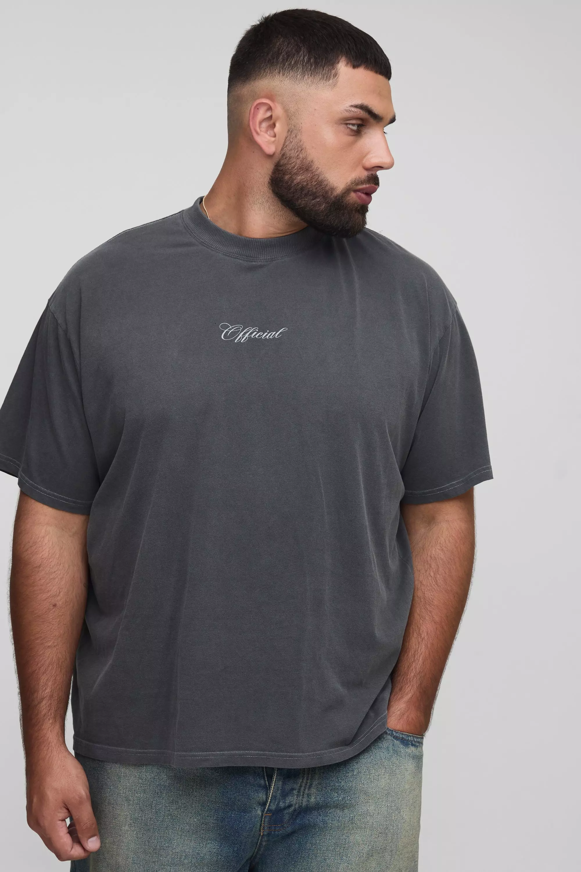 Plus Oversized Extended Neck Official Floral Print Washed T-Shirt | boohooMAN USA