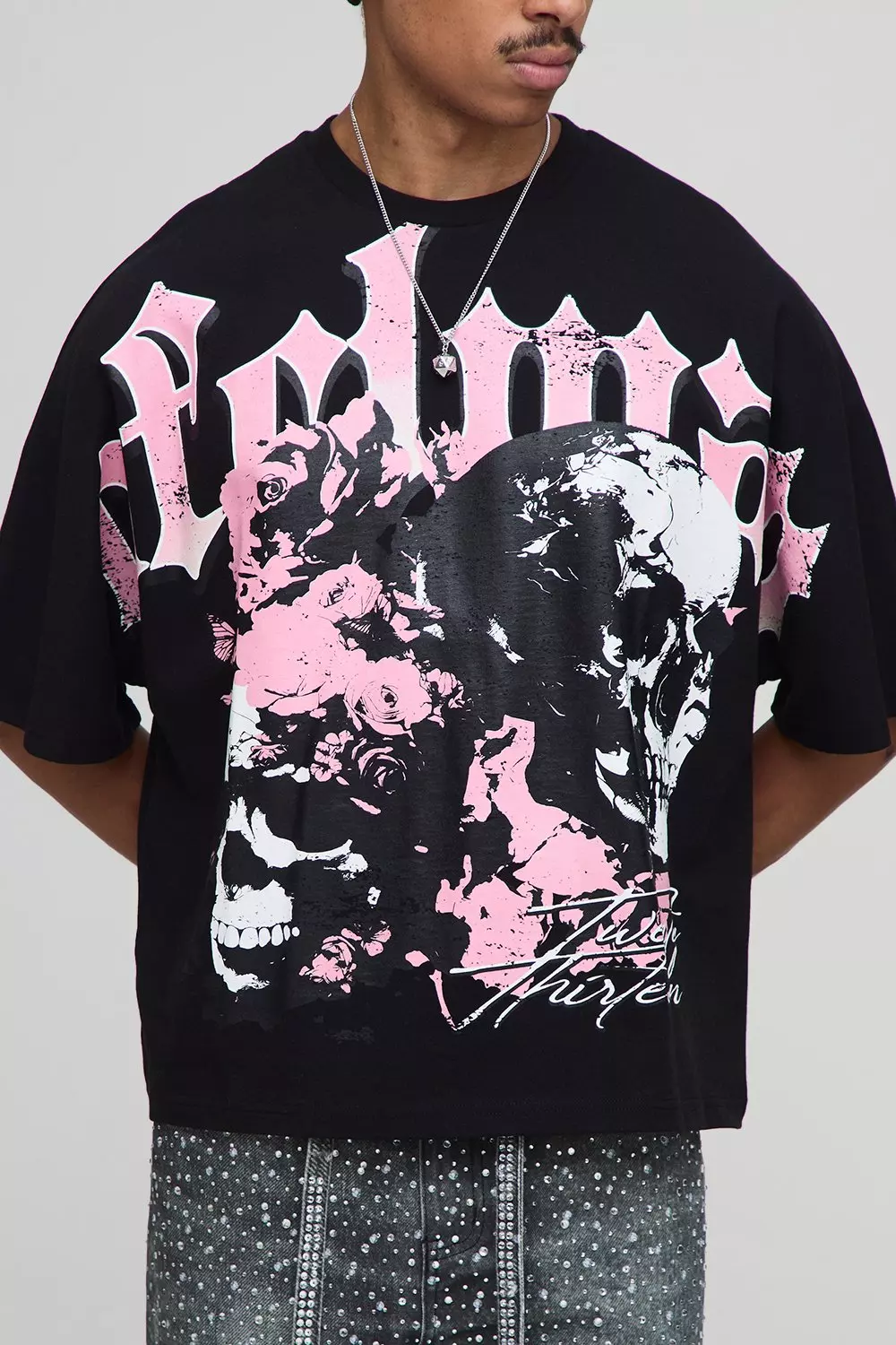 Black Oversized Boxy Heavyweight Skull Print T-Shirt | boohooMAN USA