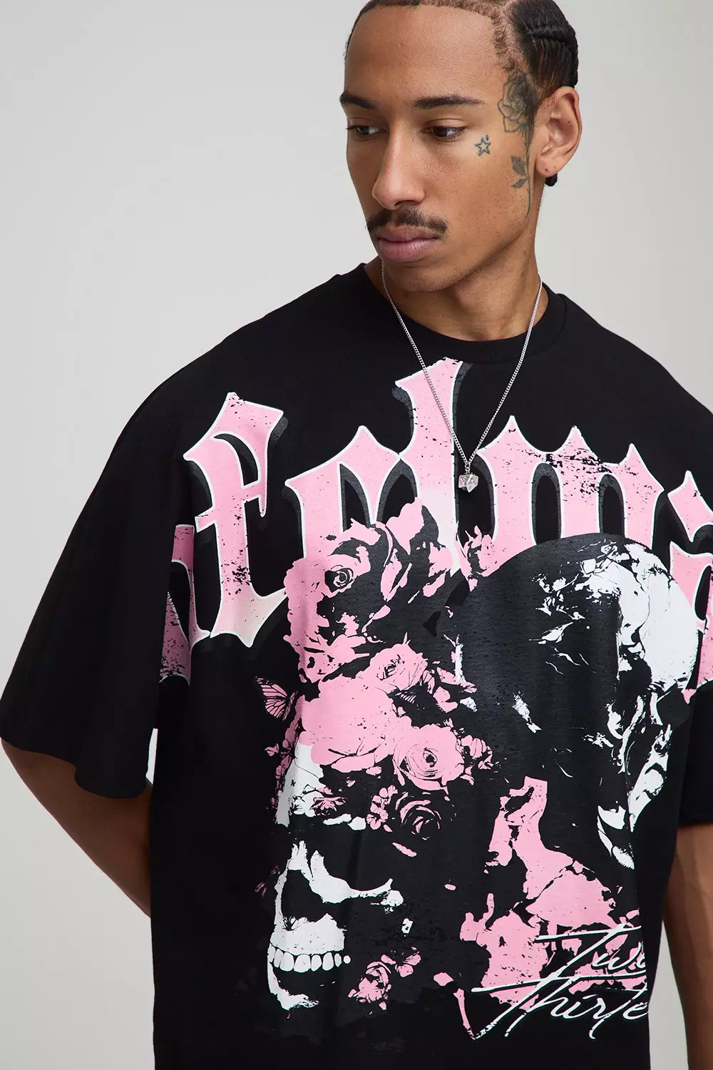 Black Oversized Boxy Heavyweight Skull Print T-Shirt | boohooMAN USA