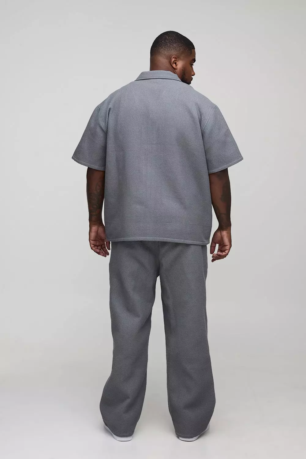 Plus Oversized Jumbo Waffle Revere Shirt and Relaxed Trouser Set | boohooMAN USA