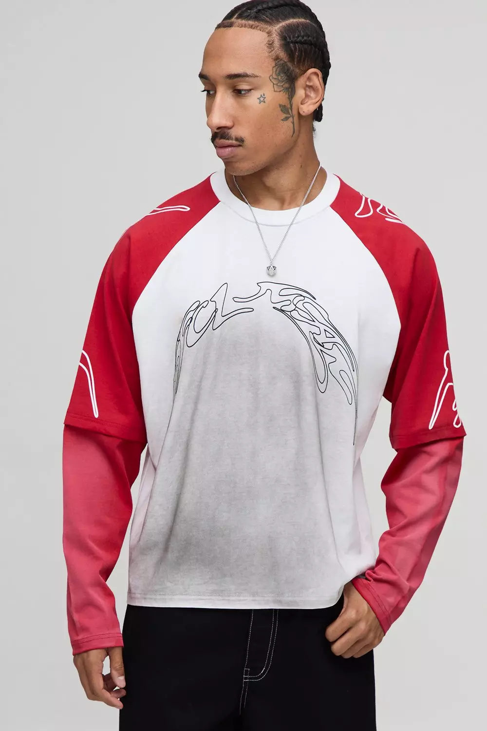 Oversized Boxy Raglan Faux Layer Graphic Washed T-Shirt | boohooMAN USA