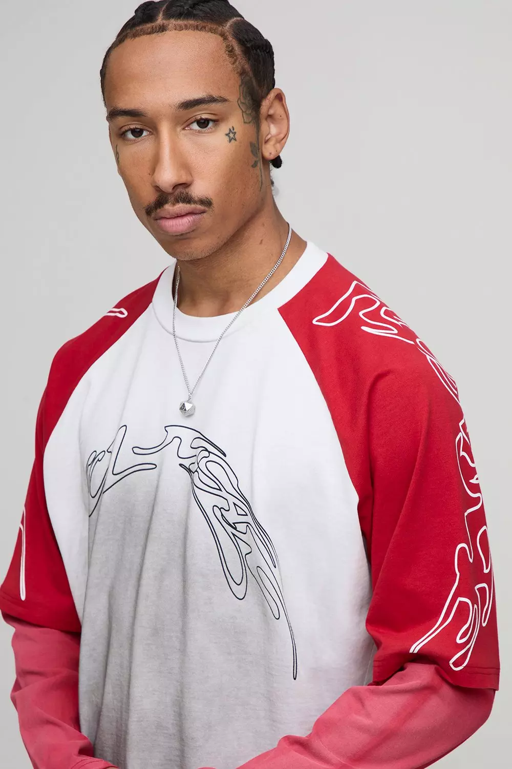 Oversized Boxy Raglan Faux Layer Graphic Washed T-Shirt | boohooMAN USA