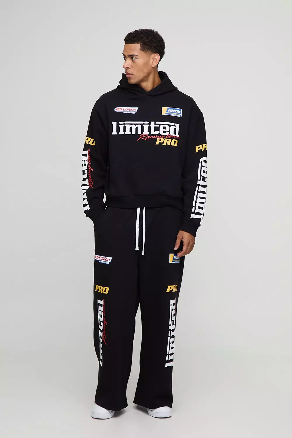 Oversized Boxy Moto Hoodie And Extreme Wide Leg Jogger Tracksuit | boohooMAN USA