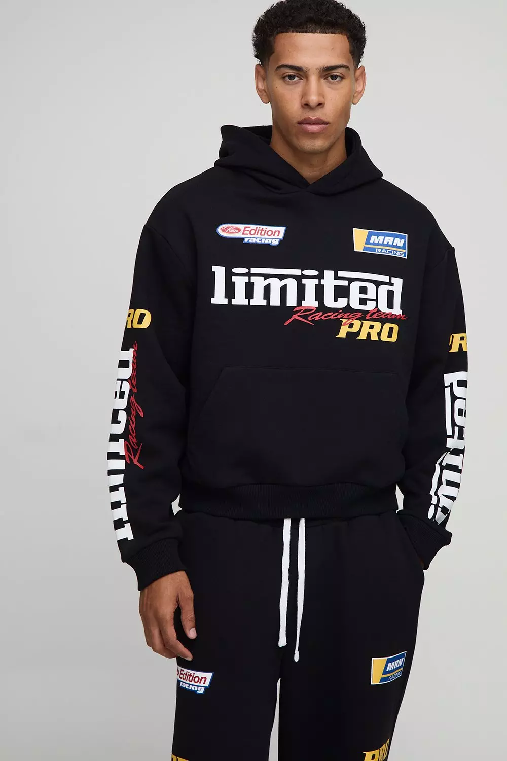 Oversized Boxy Moto Hoodie And Extreme Wide Leg Jogger Tracksuit | boohooMAN USA