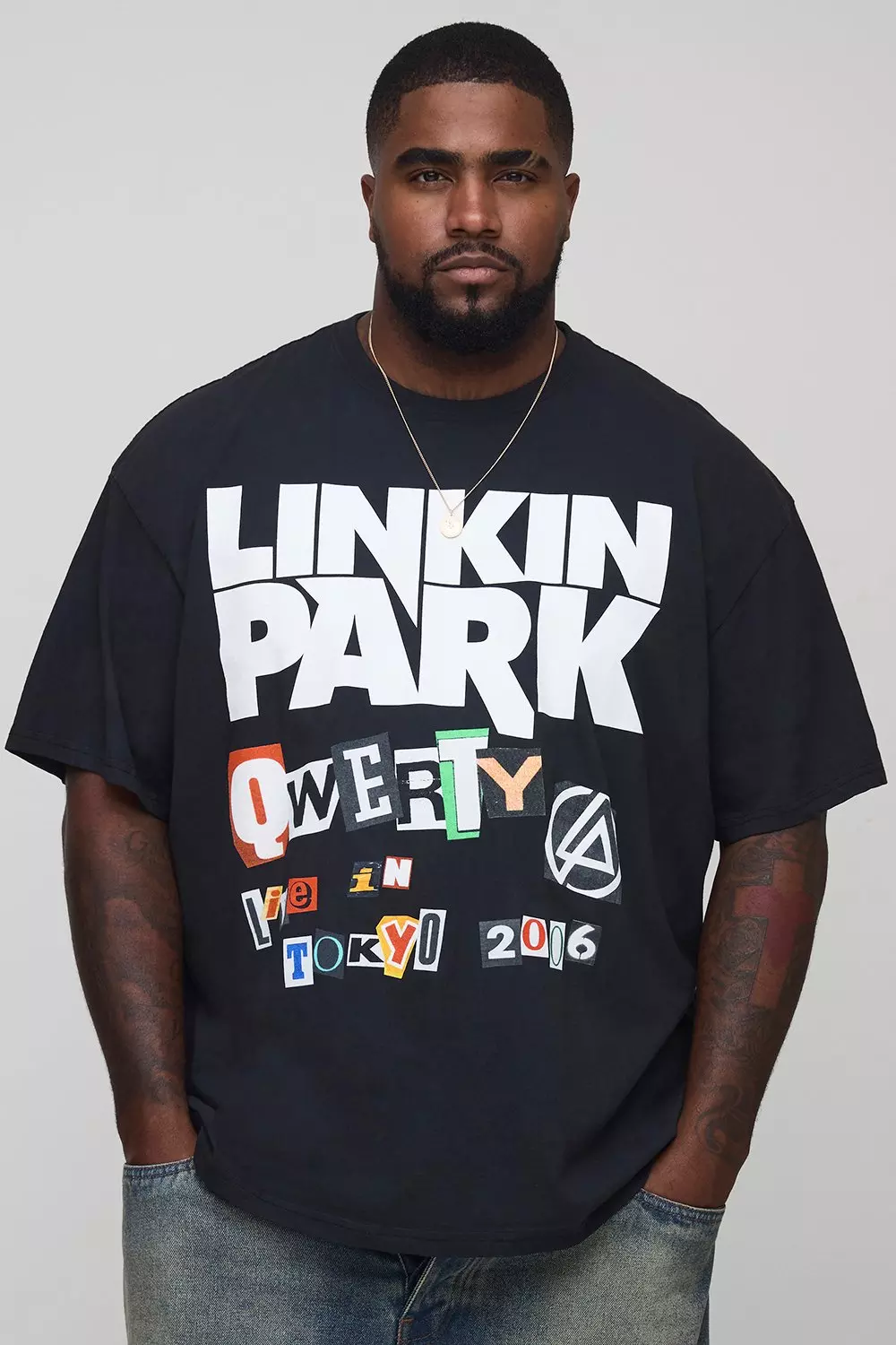 boohoo MAN★オーバーサイズ 半袖 Tシャツ★リンキン・パーク★ cmm19691_black_xl?$