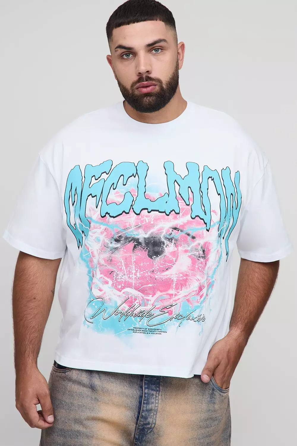 Plus Oversized Boxy Heavyweight Eye Printed T-Shirt | boohooMAN USA