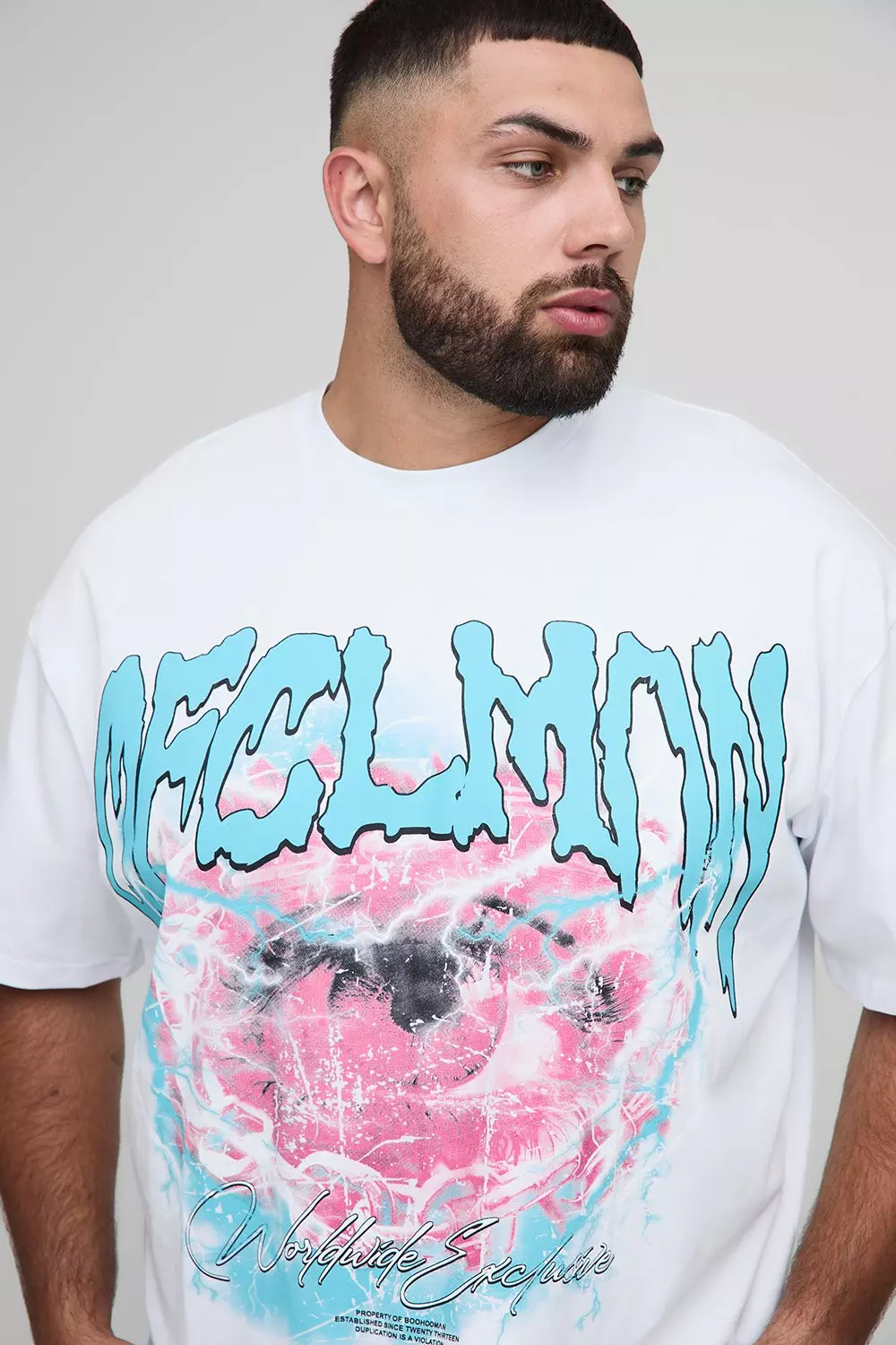 Plus Oversized Boxy Heavyweight Eye Printed T-Shirt | boohooMAN USA
