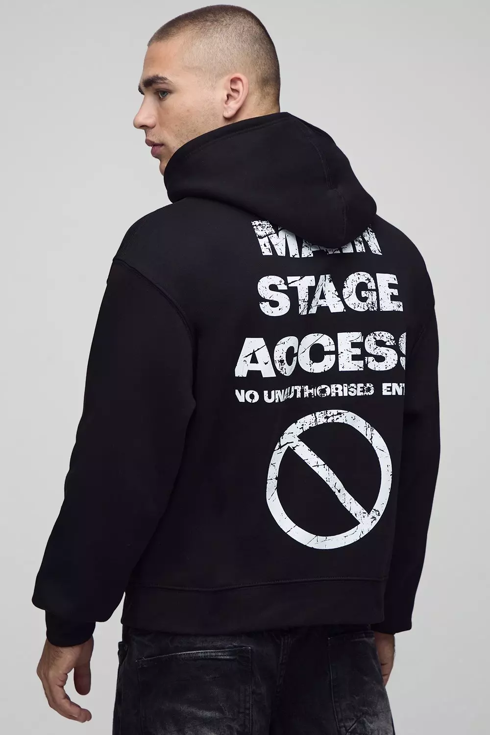 Black Oversized Boxy Slogan Printed Hoodie | boohooMAN USA