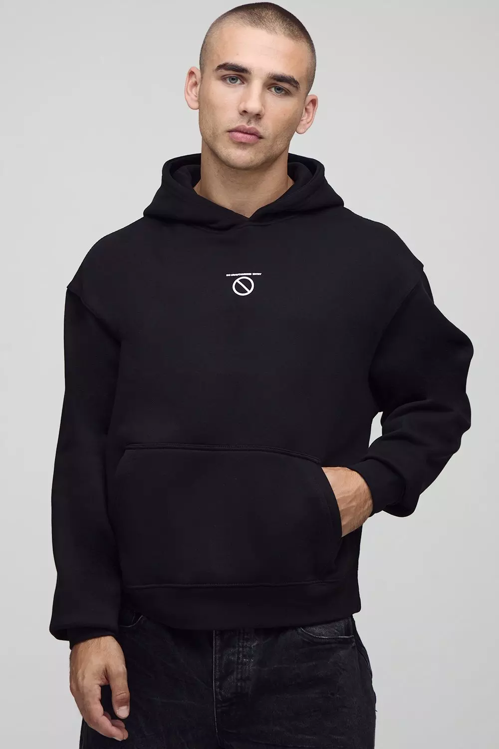 Black Oversized Boxy Slogan Printed Hoodie | boohooMAN USA