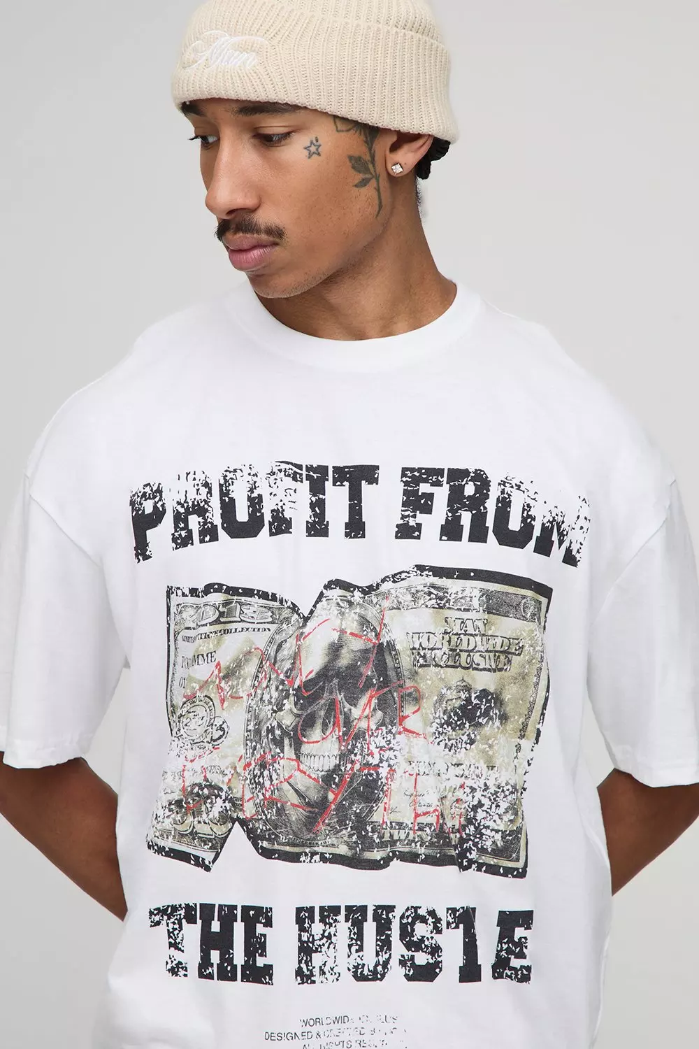 White Oversized Boxy Hustle T-Shirt | boohooMAN USA