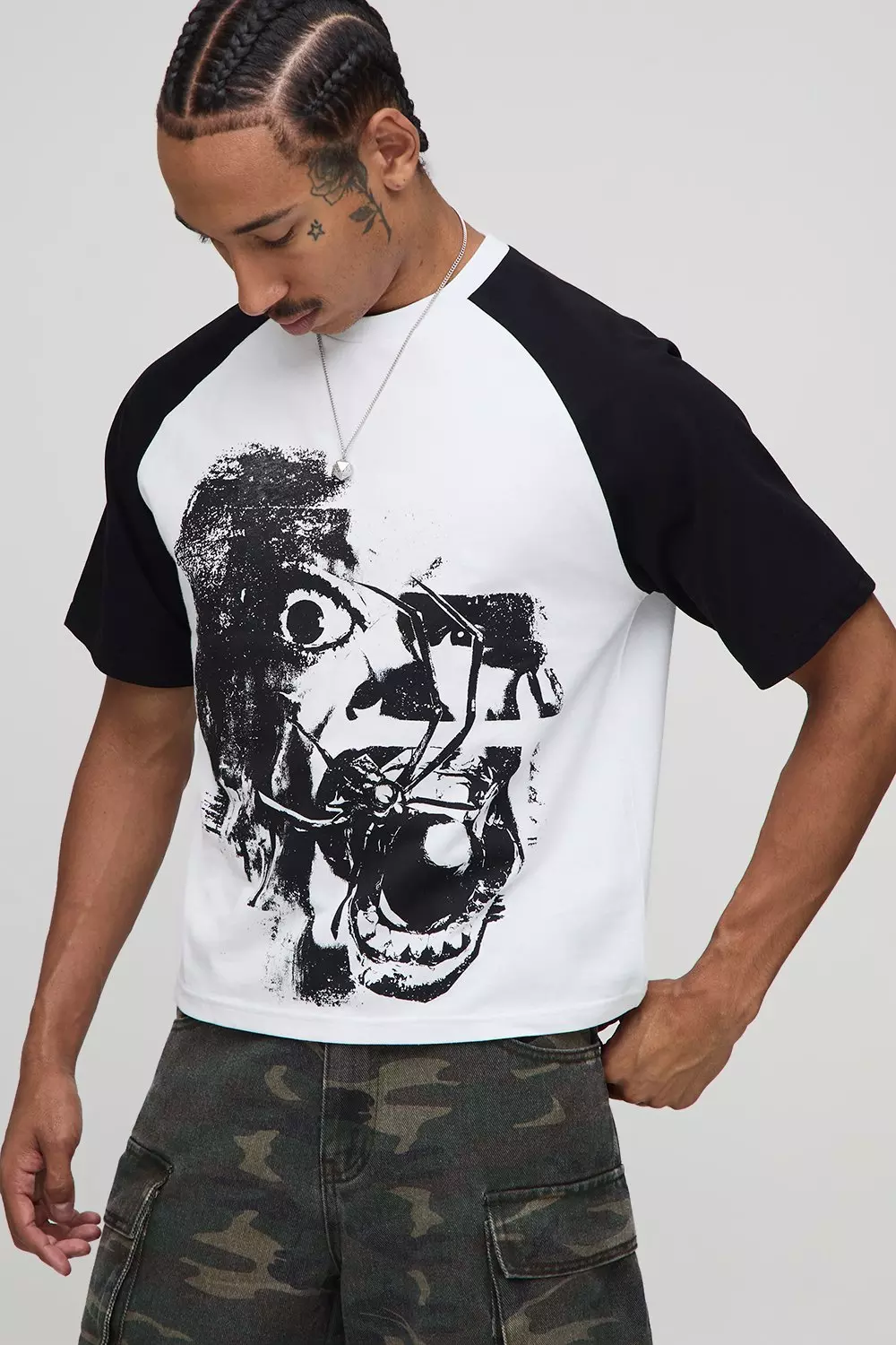 Shrunken Boxy Short Sleeve Raglan Graphic T-Shirt | boohooMAN USA