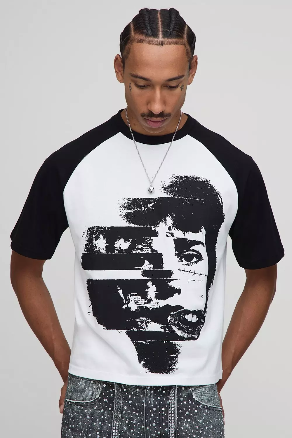 Shrunken Boxy Short Sleeve Raglan Graphic T-Shirt | boohooMAN USA
