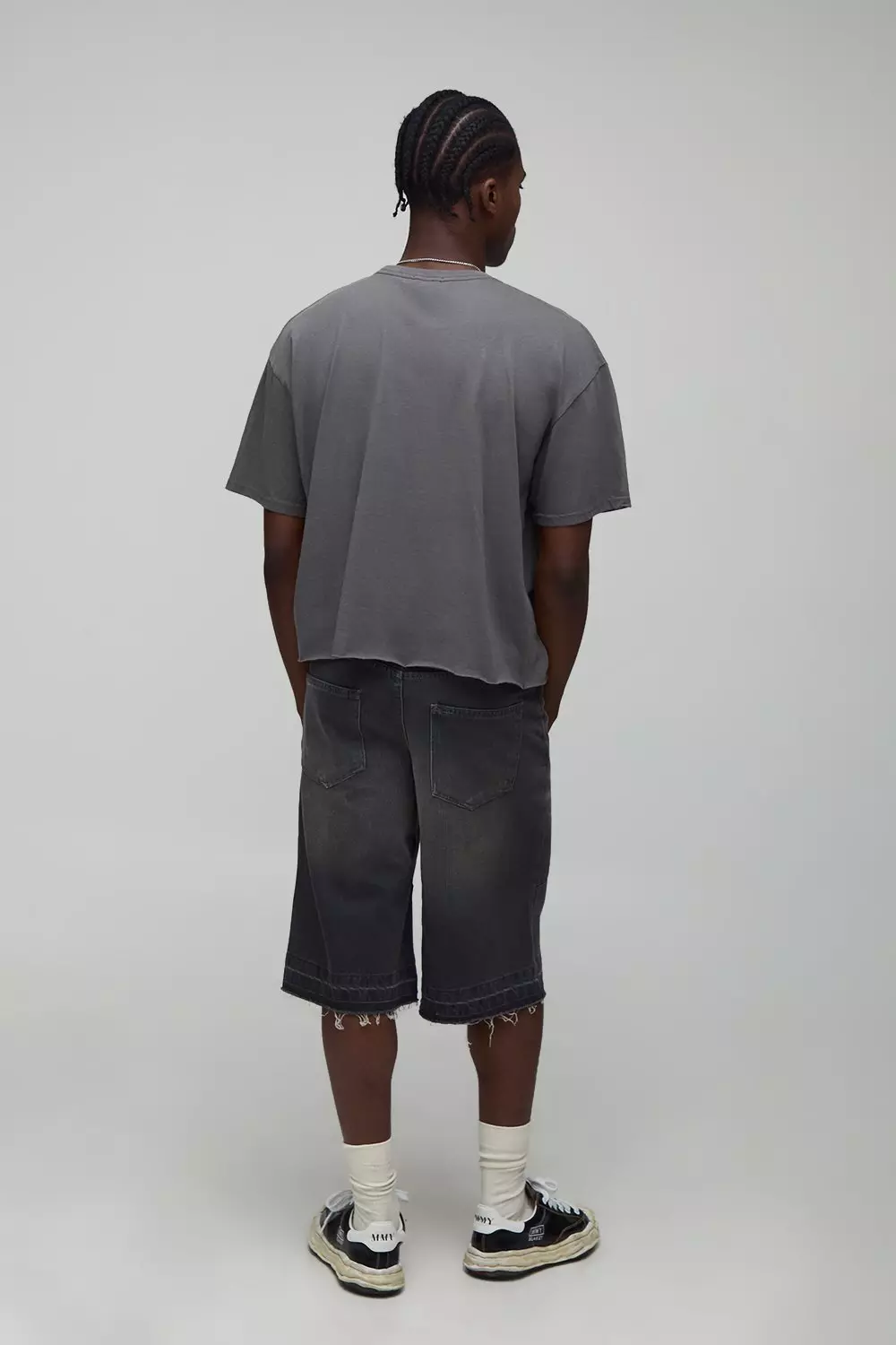 Charcoal Oversized Shrunken Boxy Washed Cross Graphic T-Shirt | boohooMAN USA