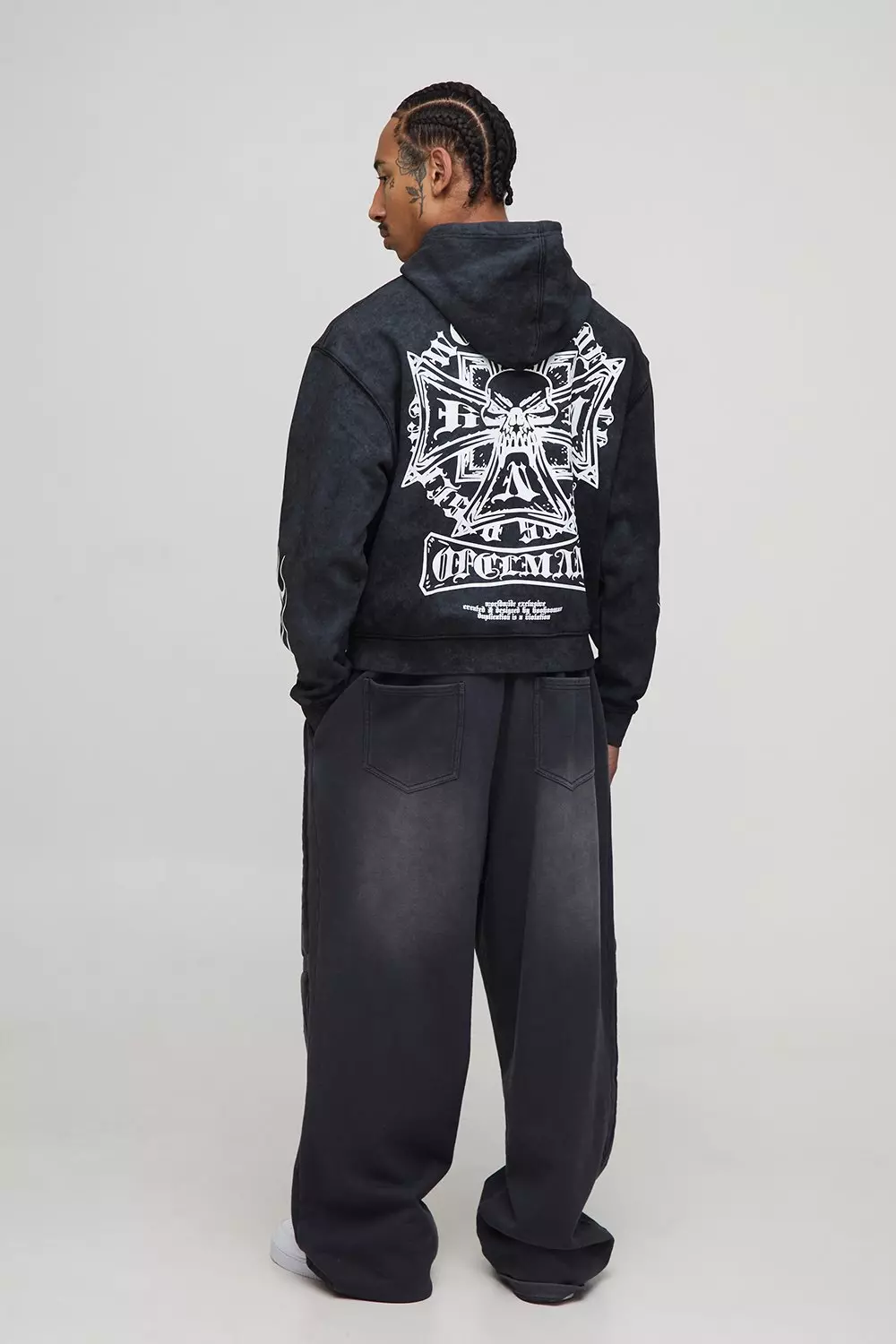 Black Oversized Boxy Cross Washed Hoodie | boohooMAN USA