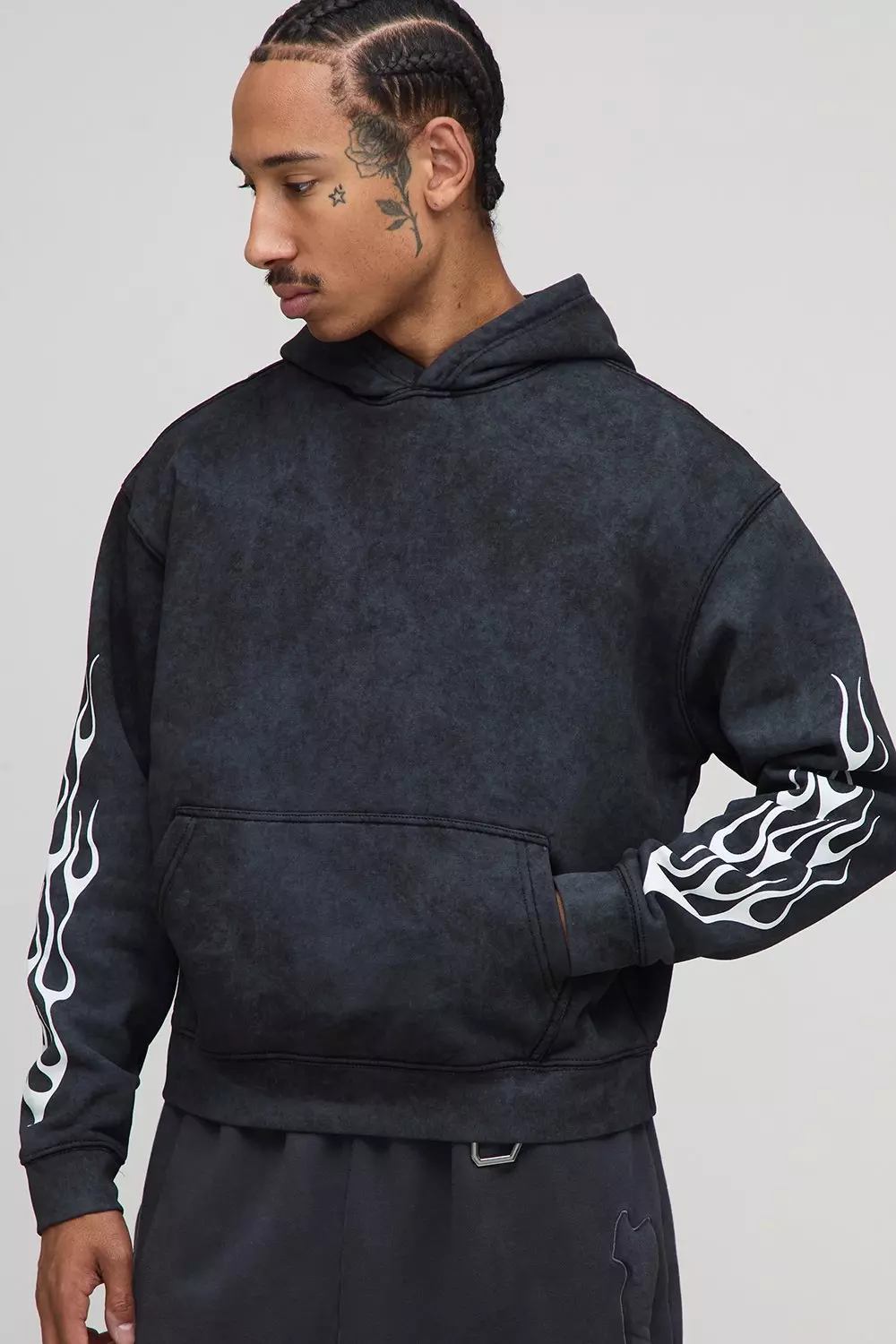 Black Oversized Boxy Cross Washed Hoodie | boohooMAN USA