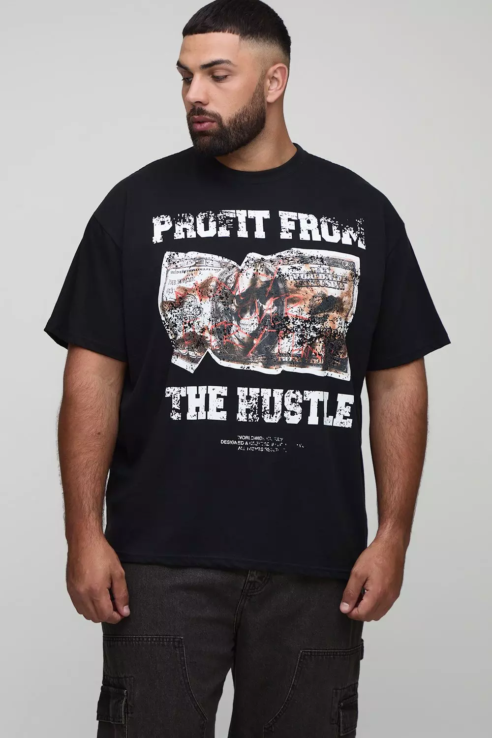 Plus Oversized Hustle Slogan Print T-Shirt | boohooMAN USA
