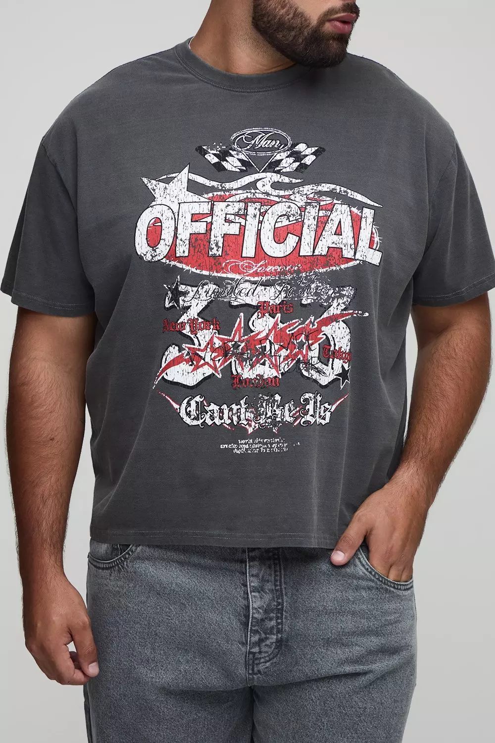Plus Oversized Official Moto Washed Print T-Shirt | boohooMAN USA