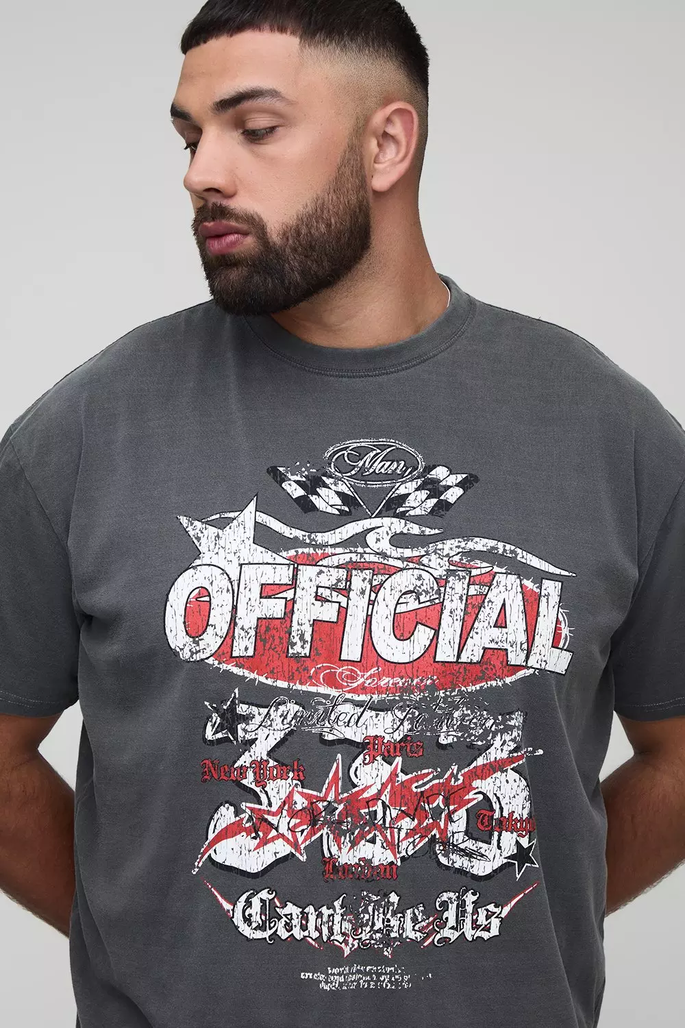 Plus Oversized Official Moto Washed Print T-Shirt | boohooMAN USA