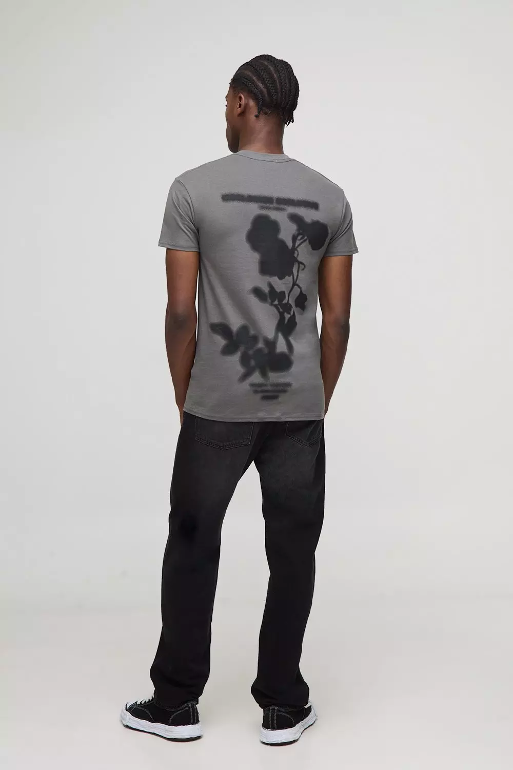 Charcoal Regular Fit Blurred Floral Line Drawn T-Shirt | boohooMAN USA