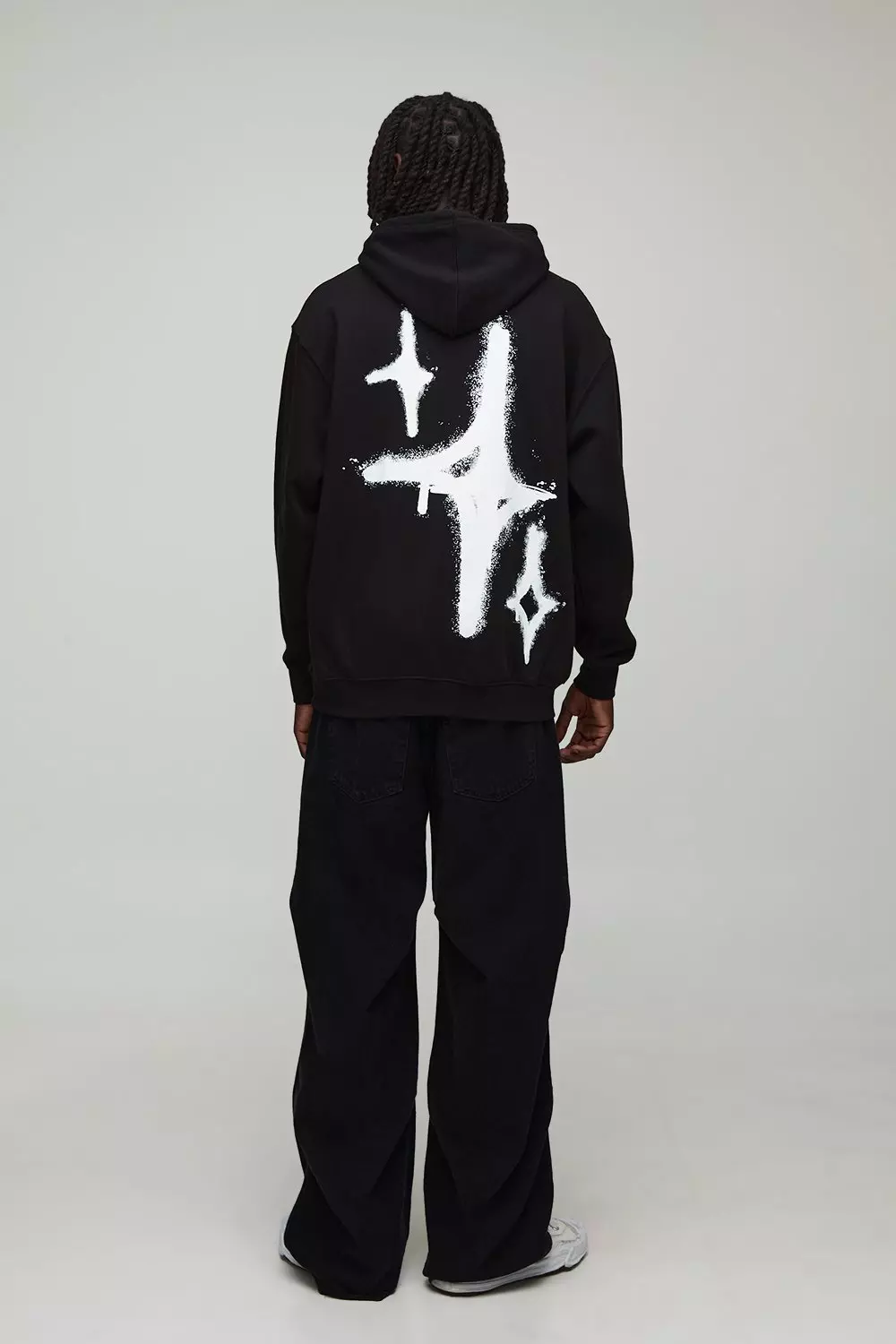 Black Oversized Graffiti Spray Cross Graphic Hoodie | boohooMAN UK