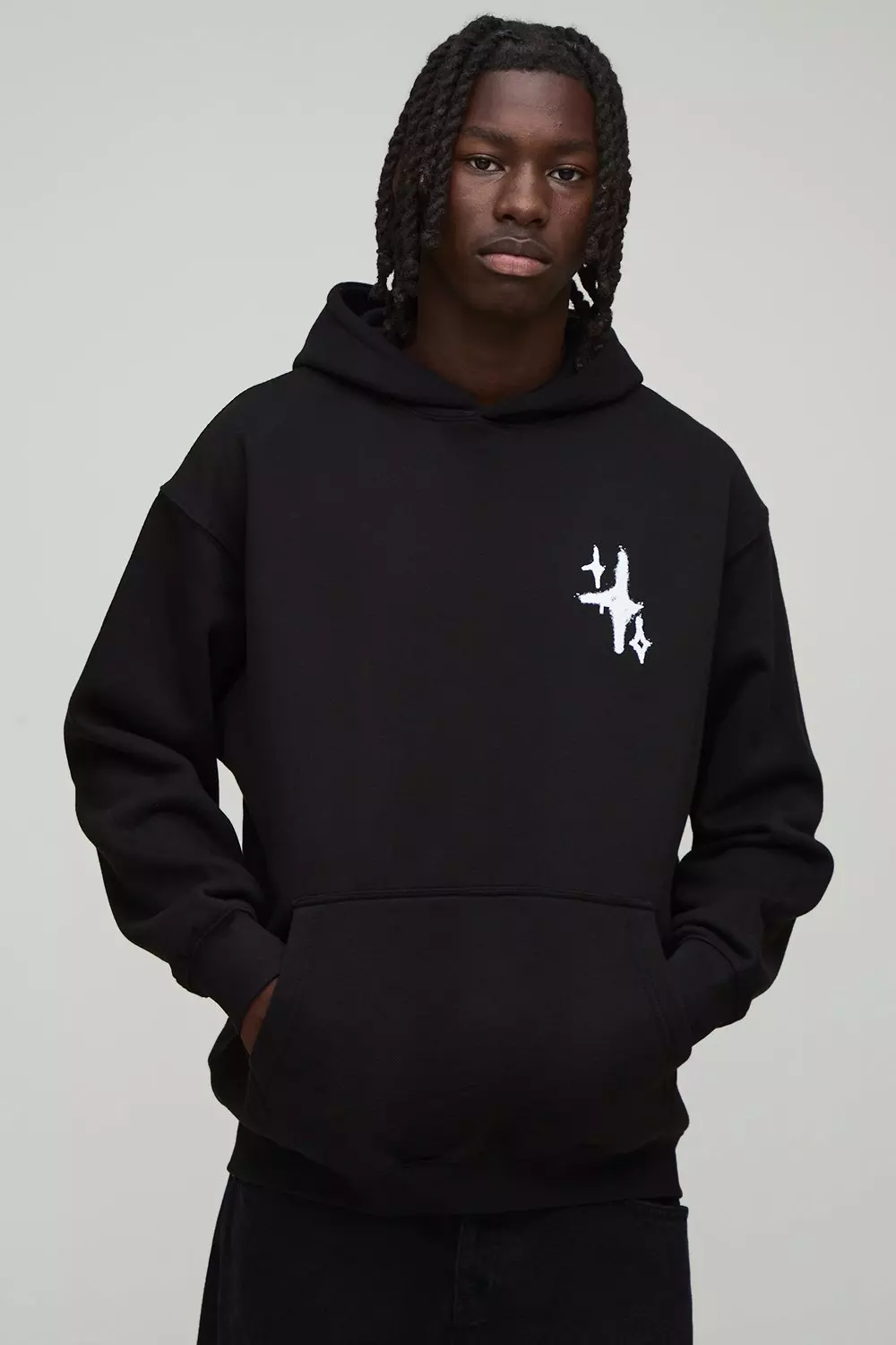 Black Oversized Graffiti Spray Cross Graphic Hoodie | boohooMAN UK