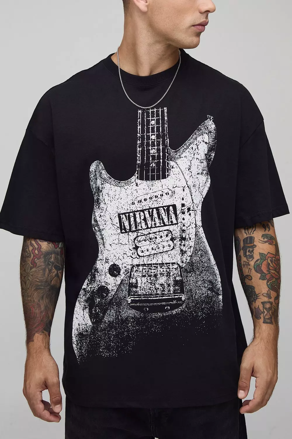 Black Oversized Nirvana License Printed T-Shirt | boohooMAN USA