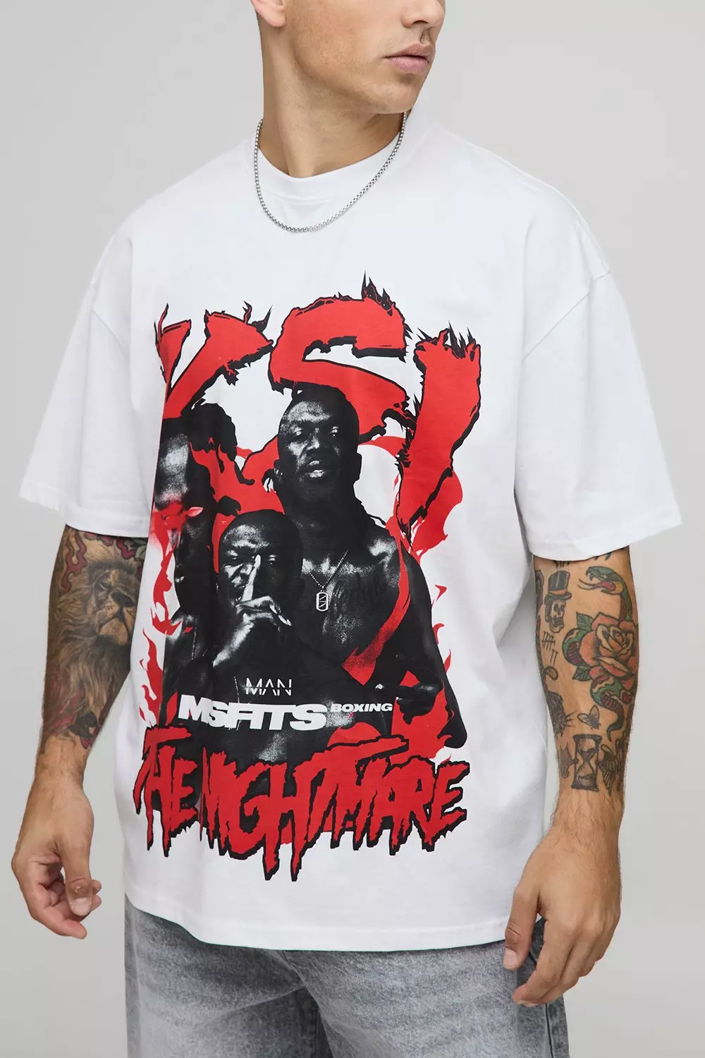 White Oversized Misfits KSI The Nightmare License Printed T