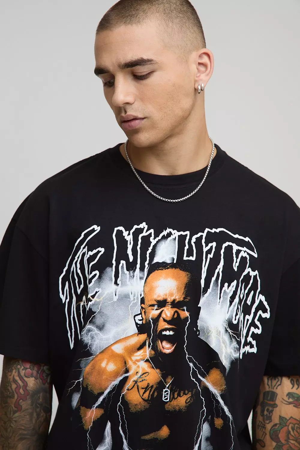 Black Oversized Misfits KSI The Nightmare License Printed T-Shirt | boohooMAN USA