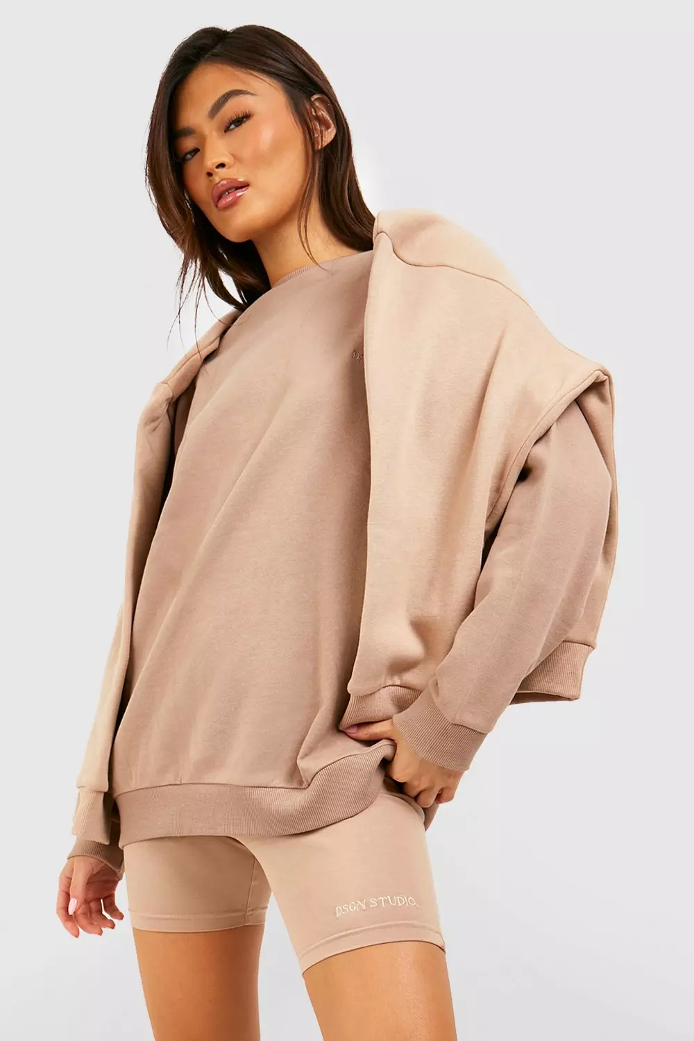 Taupe DSGN Studio Oversized Sweater And Cycling Short Set alternative image