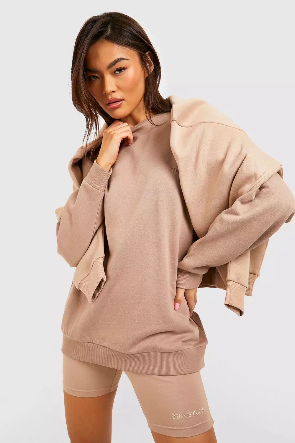 Taupe DSGN Studio Oversized Sweater And Cycling Short Set alternative image