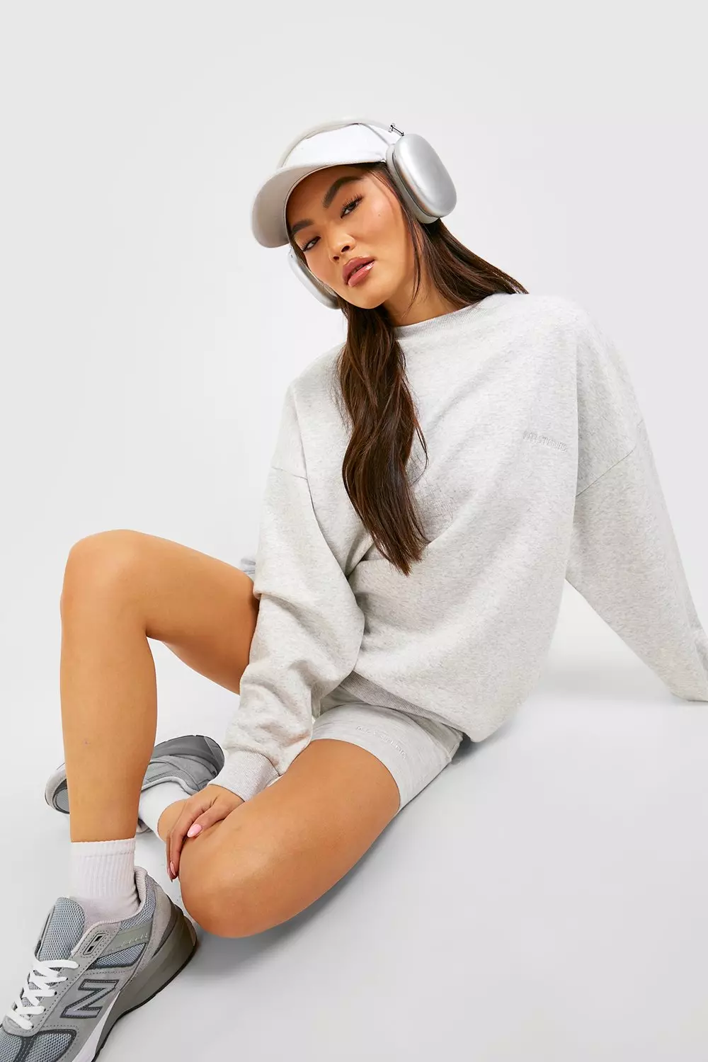 Ash grey DSGN Studio Oversized Sweater And Cycling Short Set alternative image