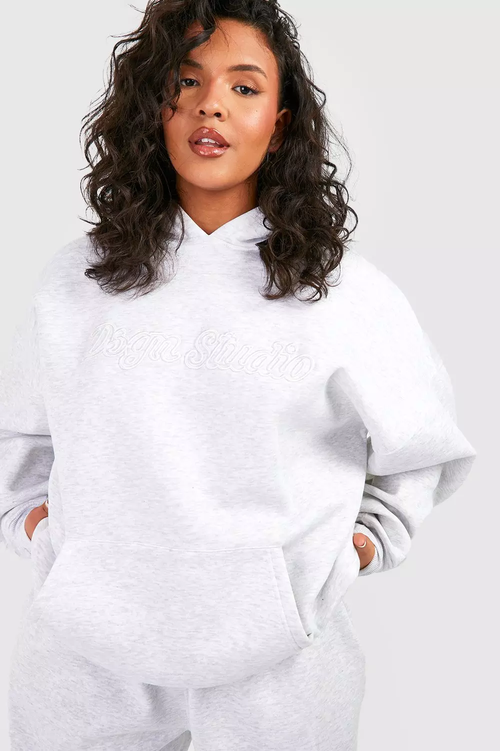 Ash grey Plus DSGN Studio 3d Embroidered Oversized Hoodie alternative image