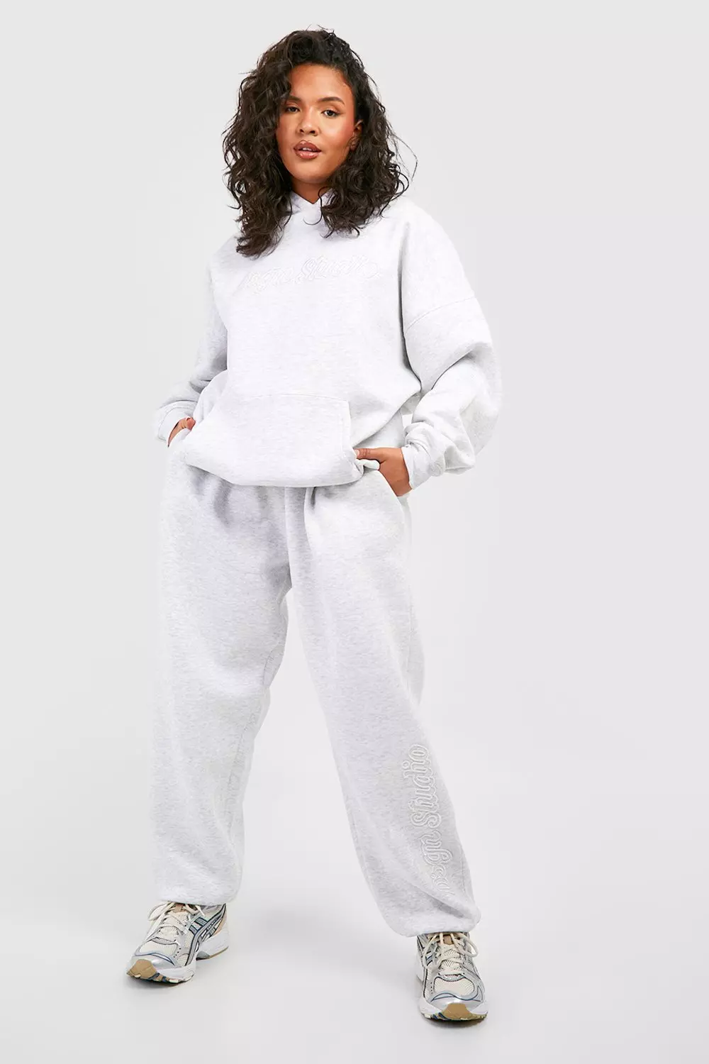 Ash grey Plus DSGN Studio 3d Embroidered Oversized Hoodie alternative image