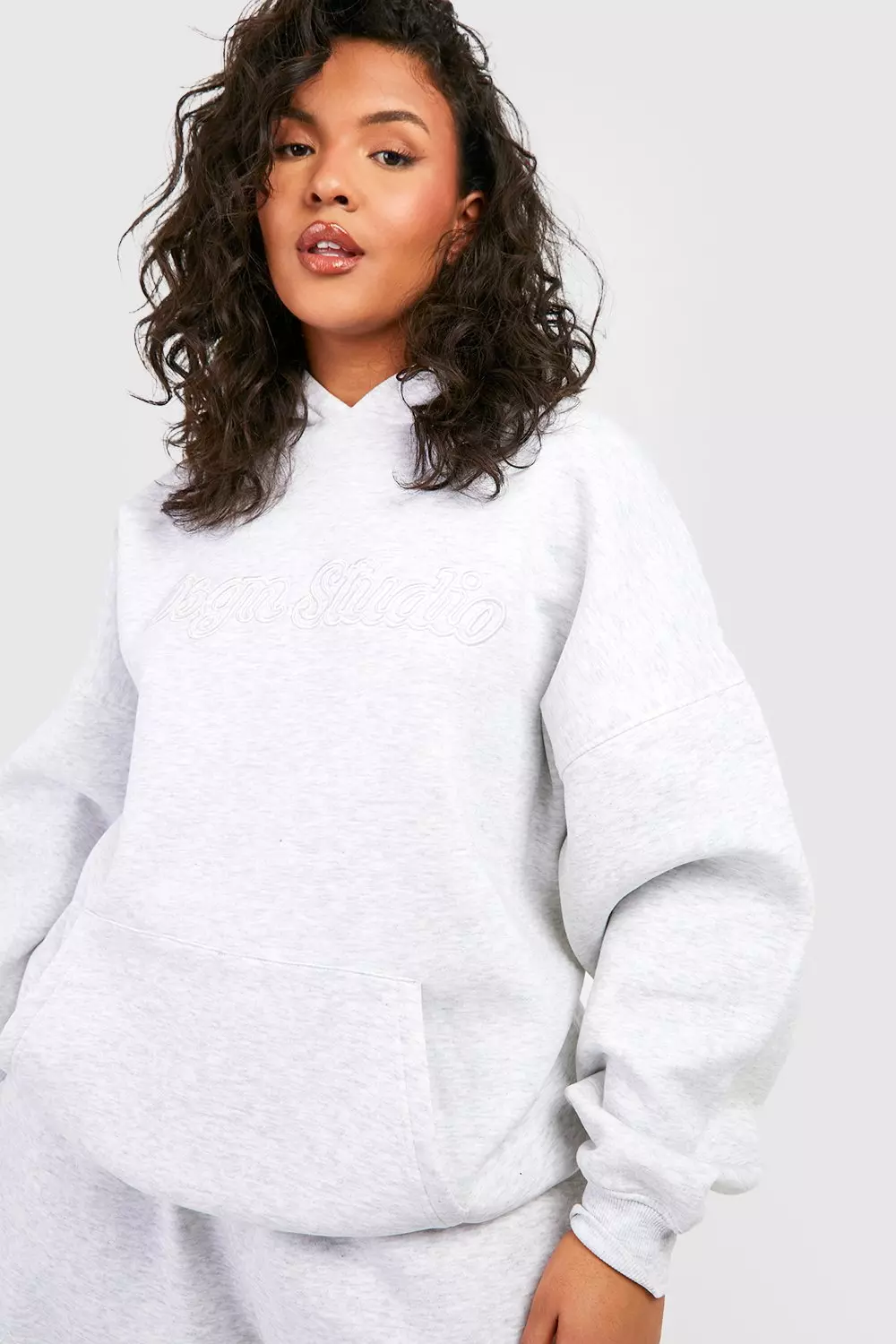 Ash grey Plus DSGN Studio 3d Embroidered Oversized Hoodie alternative image