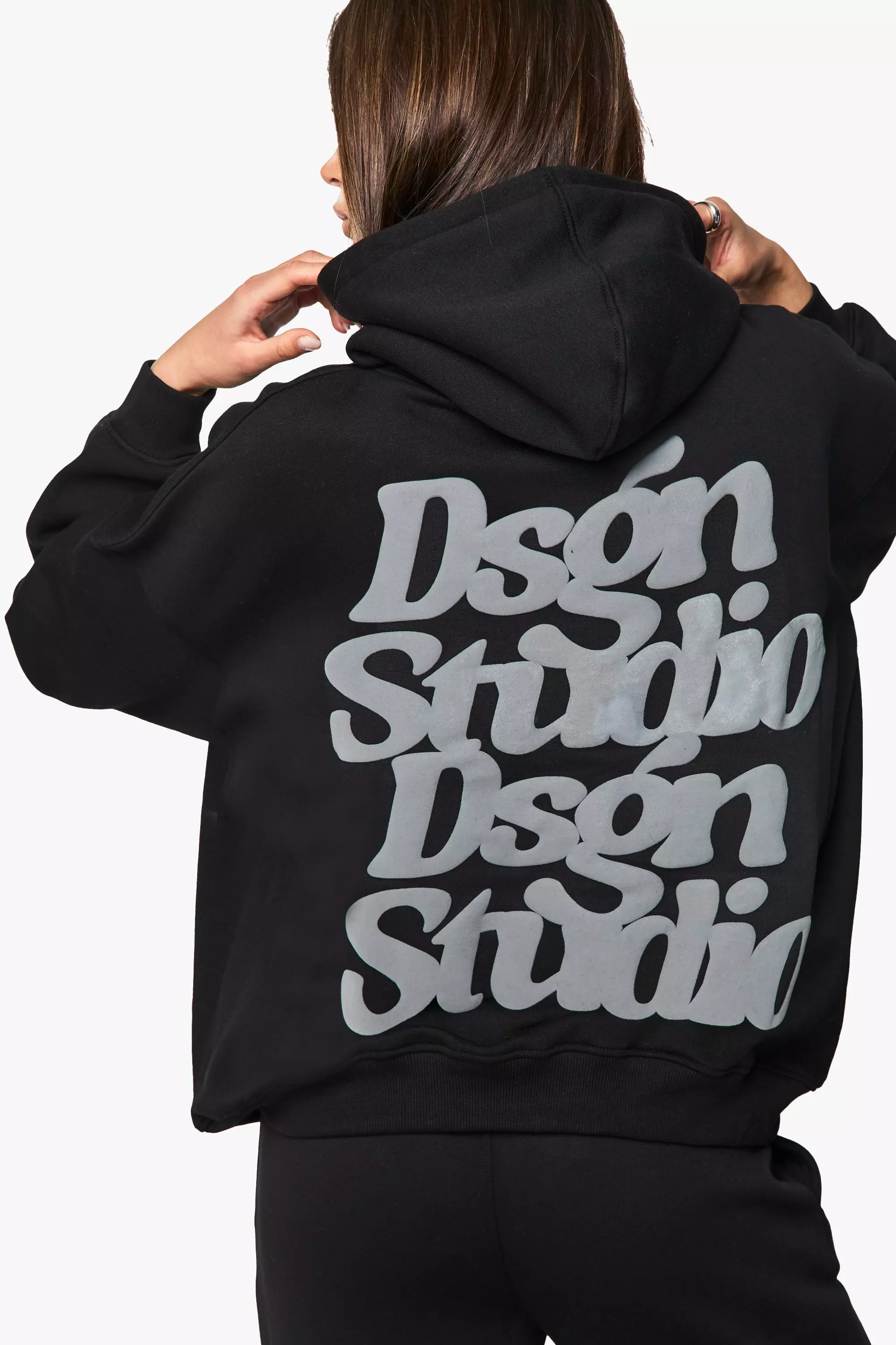 Black Puff Print DSGN Studio Slogan Oversized Hoodie alternative image