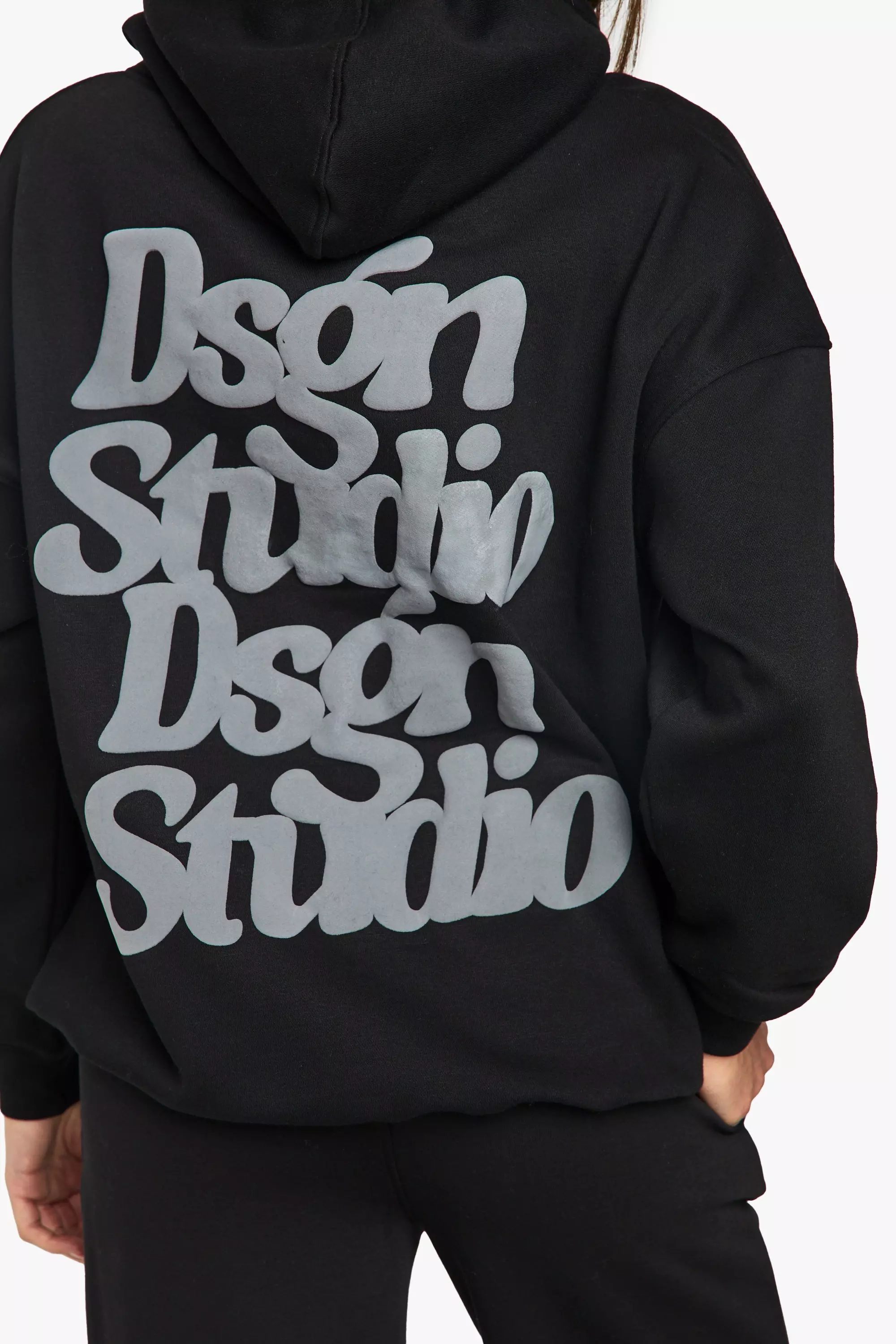 Black Puff Print DSGN Studio Slogan Oversized Hoodie alternative image