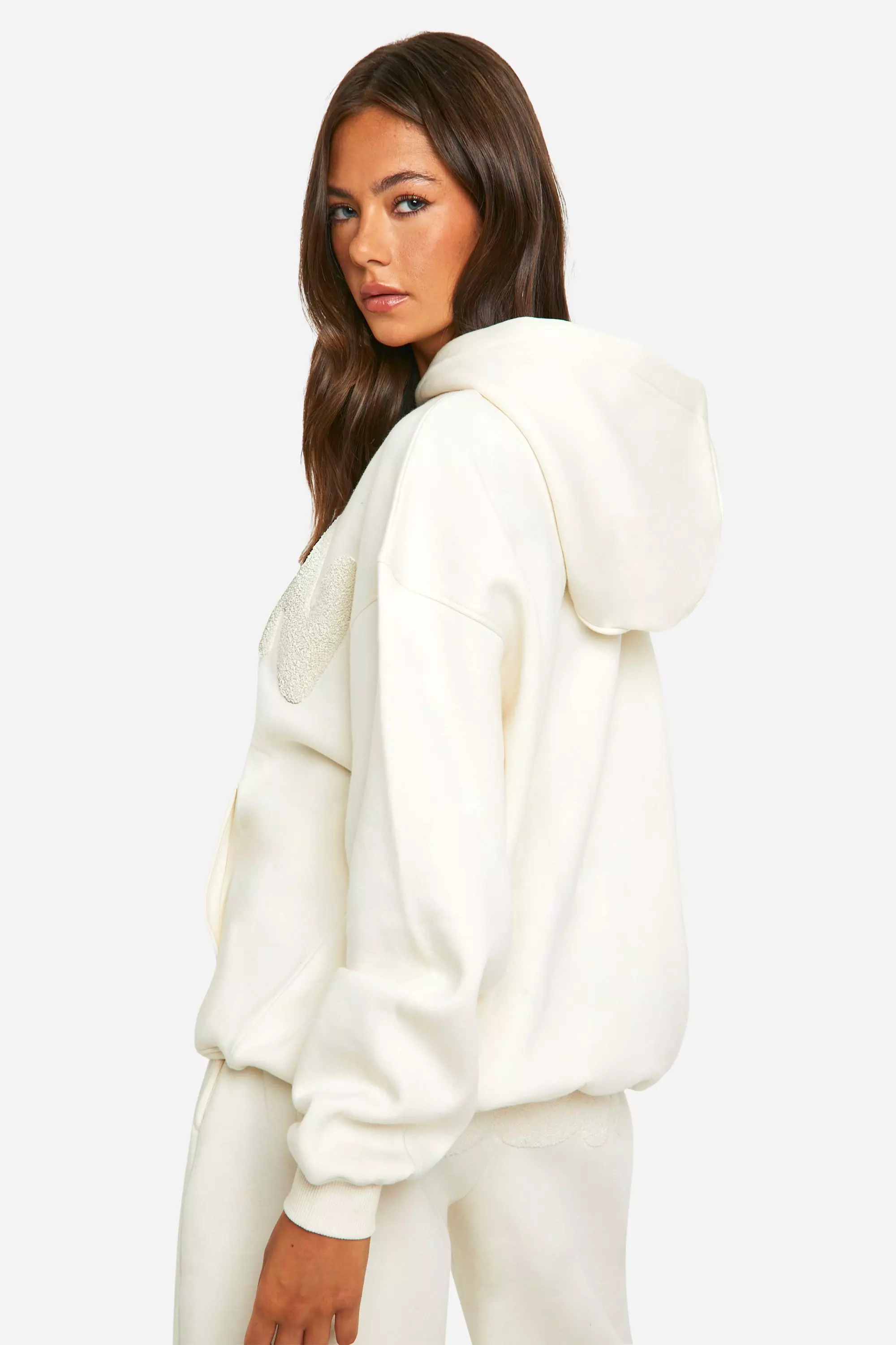 Cream DSGN Toweling Applique Oversized Hoodie alternative image