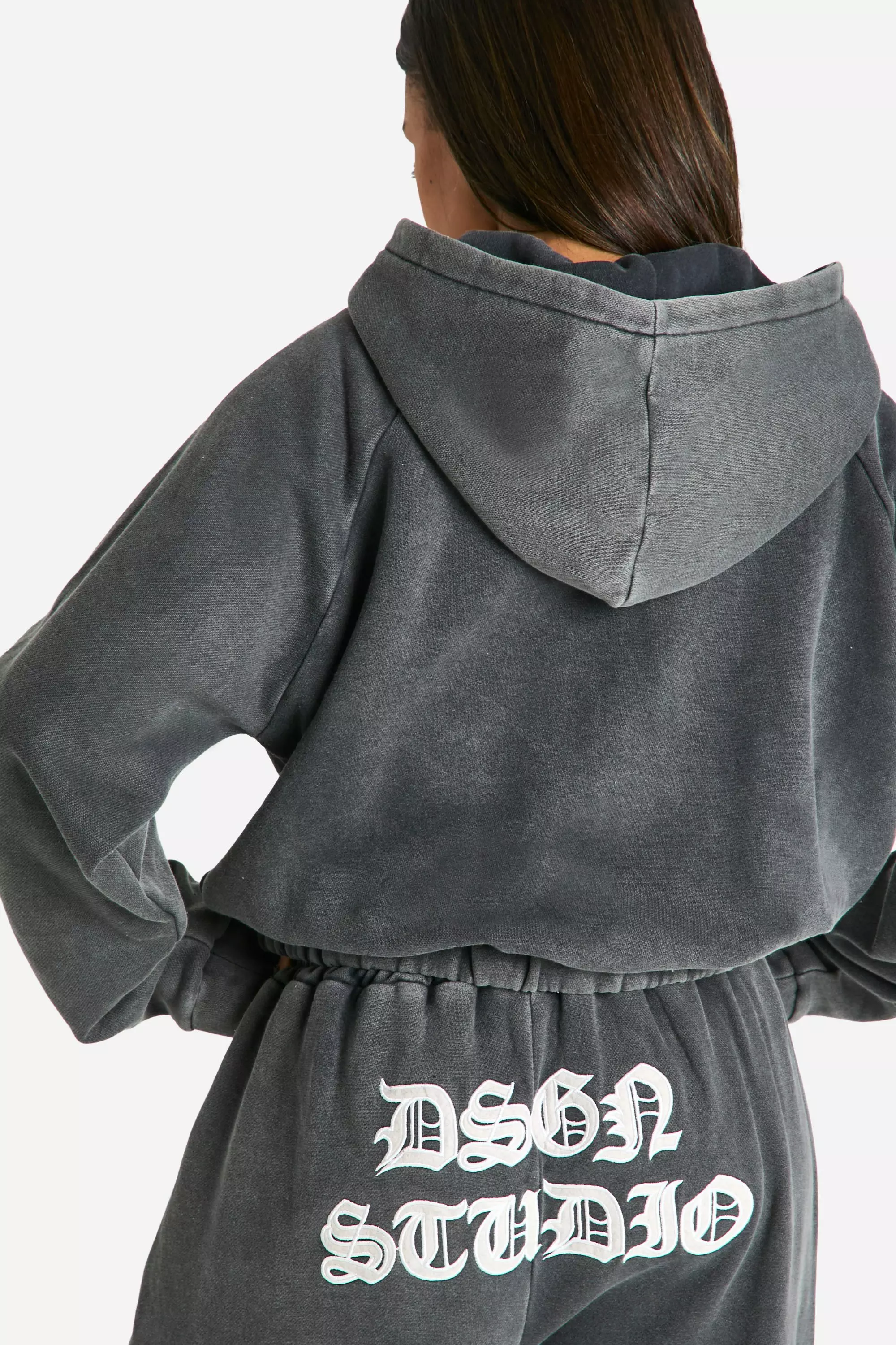 Charcoal DSGN Studio Applique Washed Hooded Zip Through Jacket alternative image