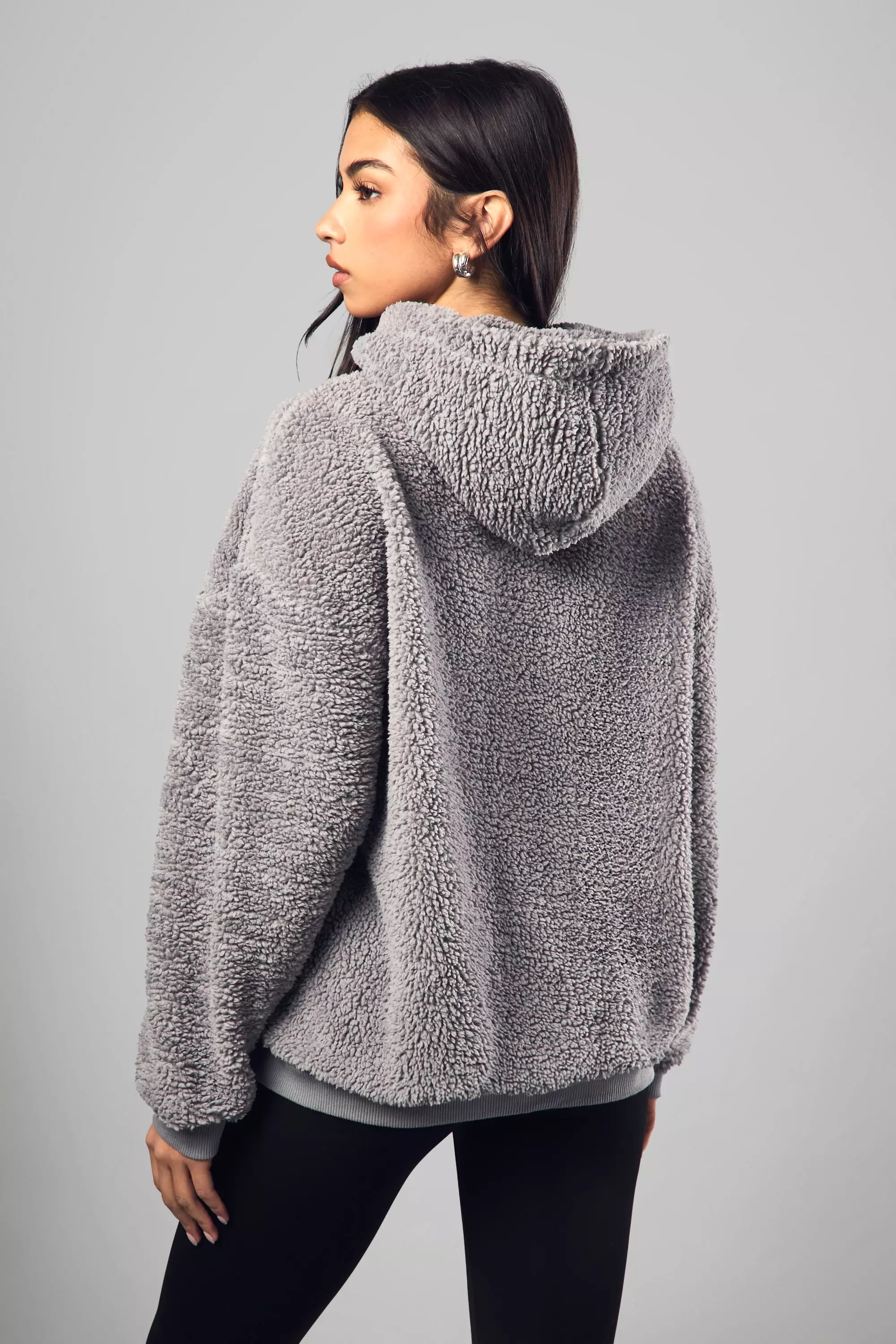 Grey DSGN STUDIO EMBROIDERED BORG HALF ZIP HOODIE alternative image