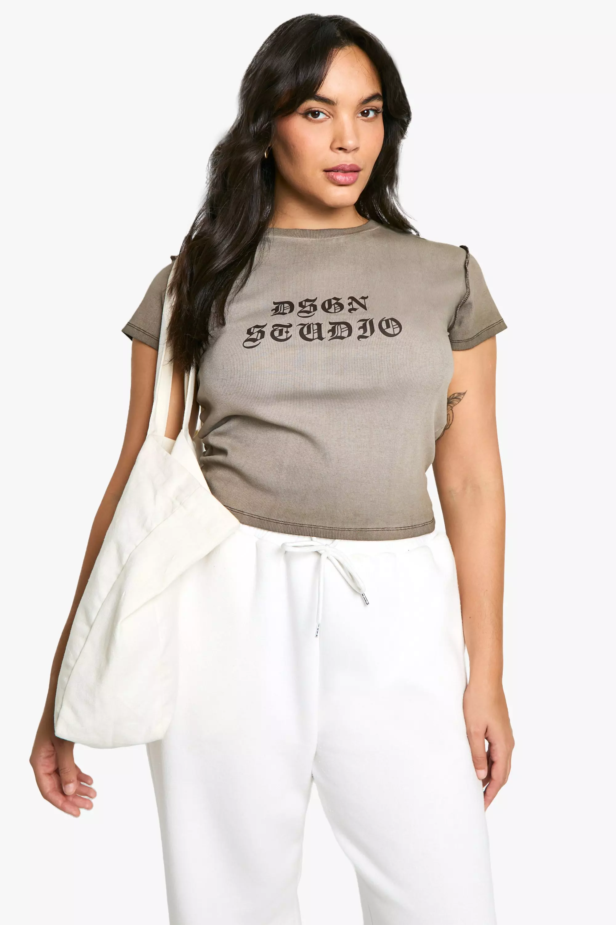 Taupe Plus DSGN Gothic Self Fabric Acid Wash T-Shirt alternative image