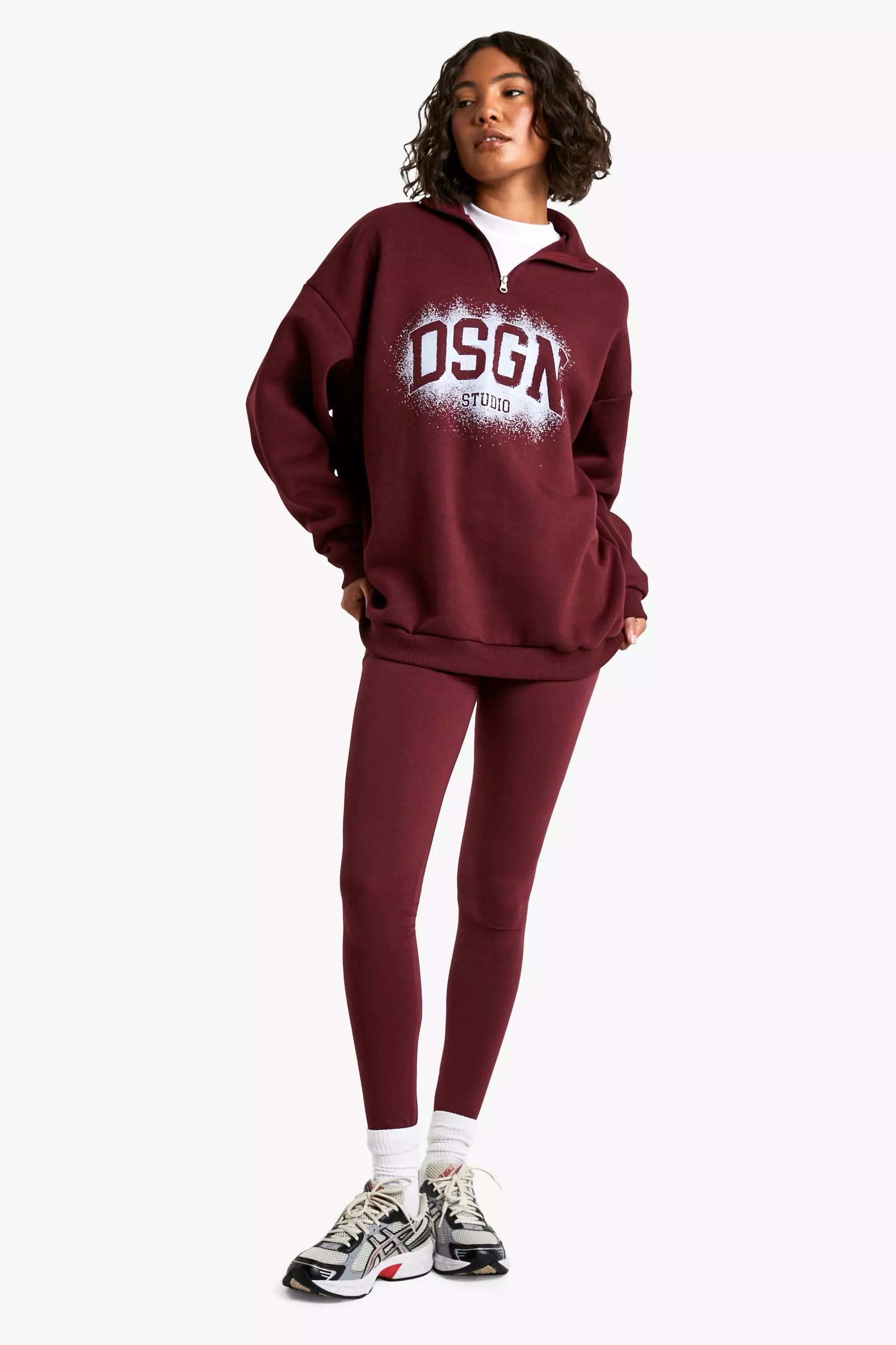 Burgundy Tall DSGN Half Zip Legging Tracksuit alternative image