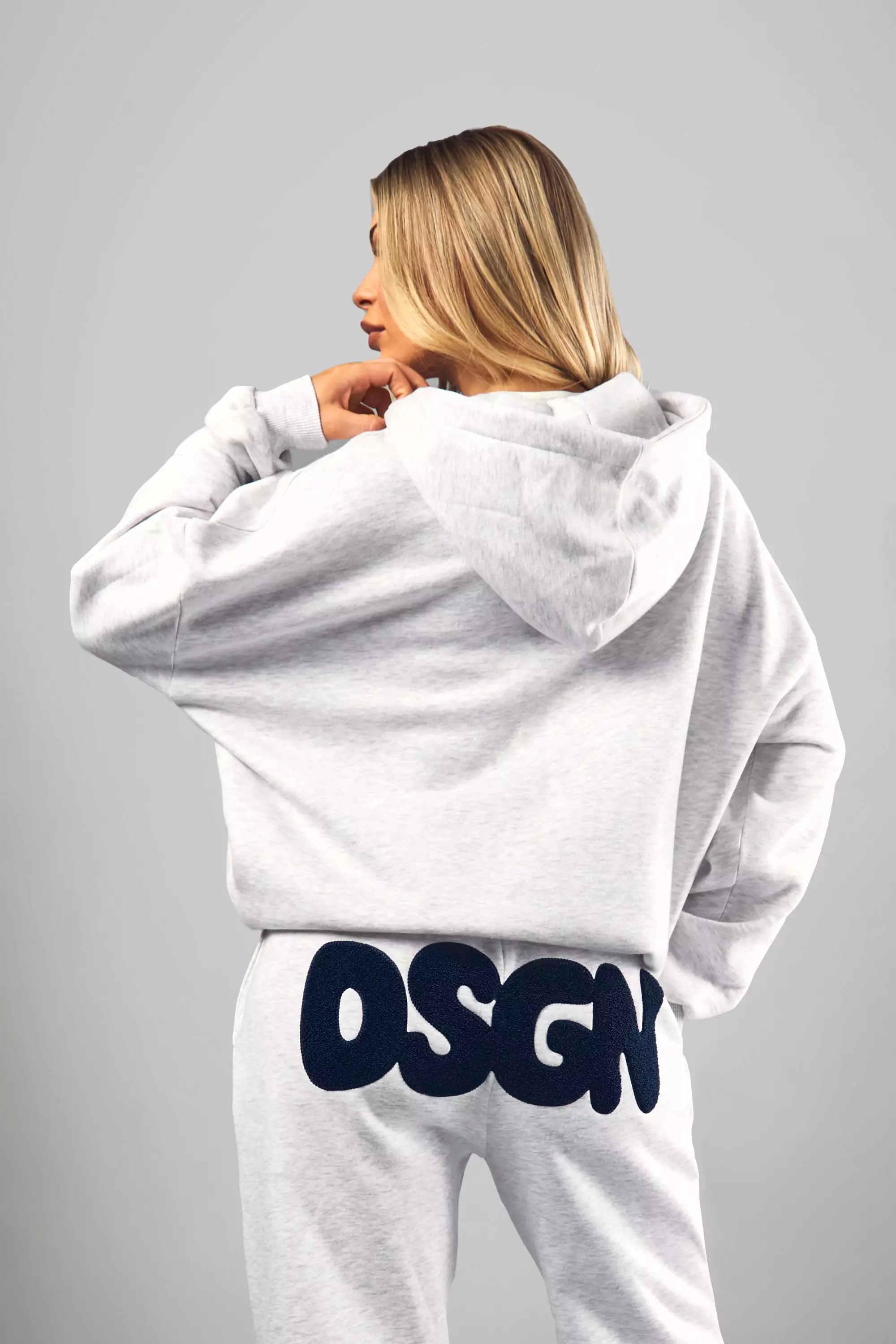 Ash grey DSGN Toweling Applique Oversized Zip Through Hoodie alternative image