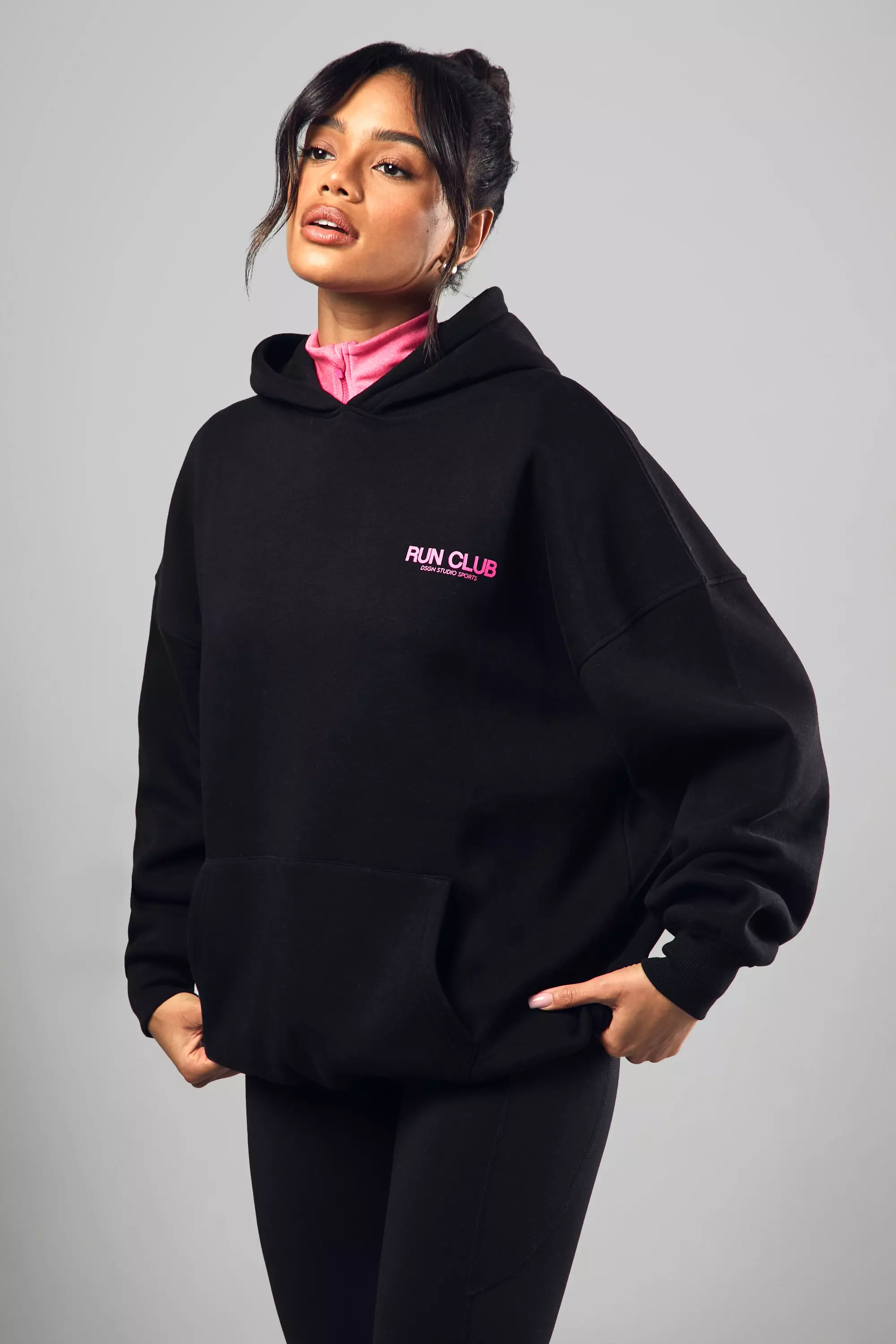 Black DSGN Studio Sport Run Club Oversized Hoodie alternative image